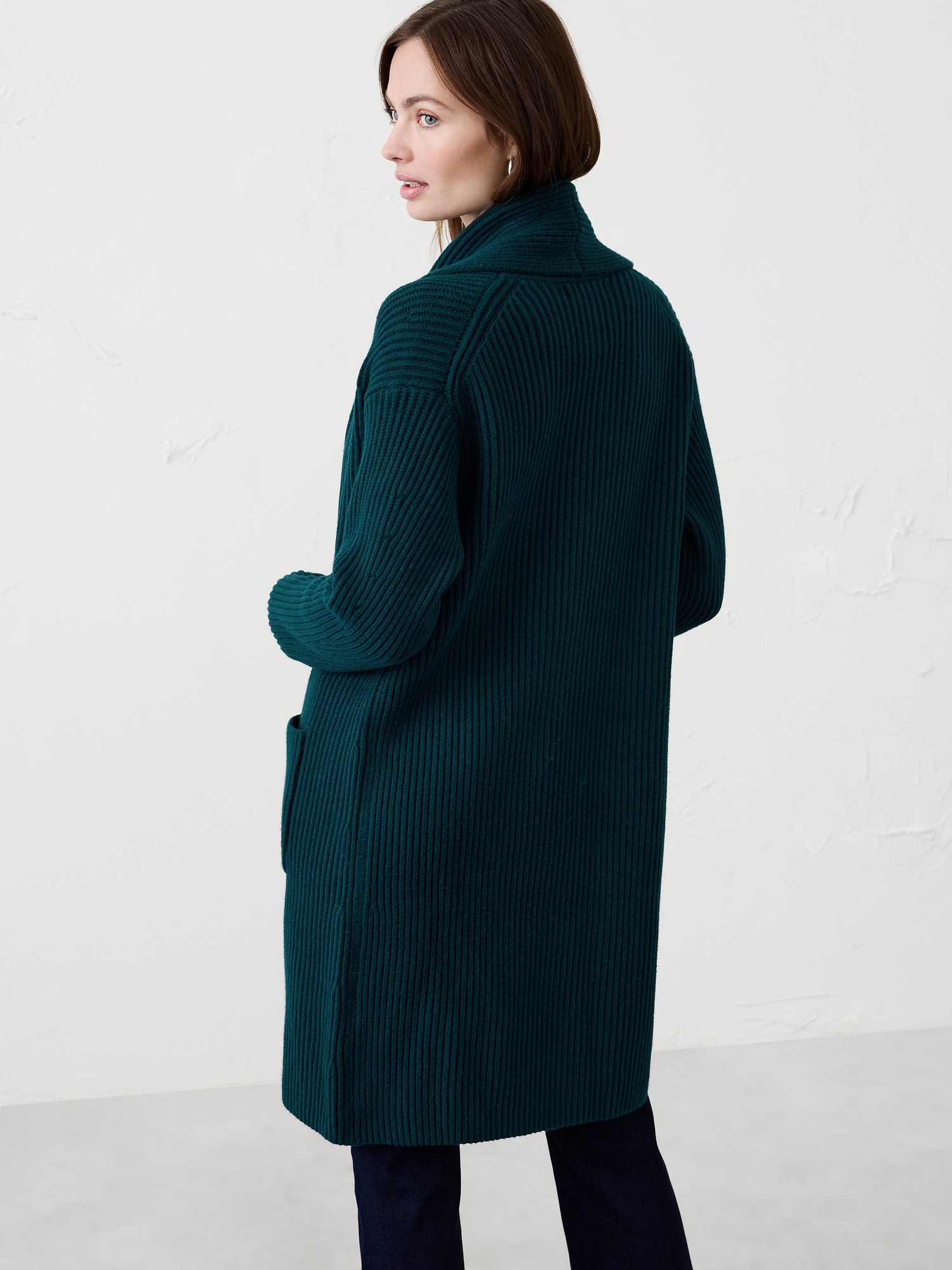 Image number 2 showing, Oversized Ribbed Shawl-Neck Sweater Coat