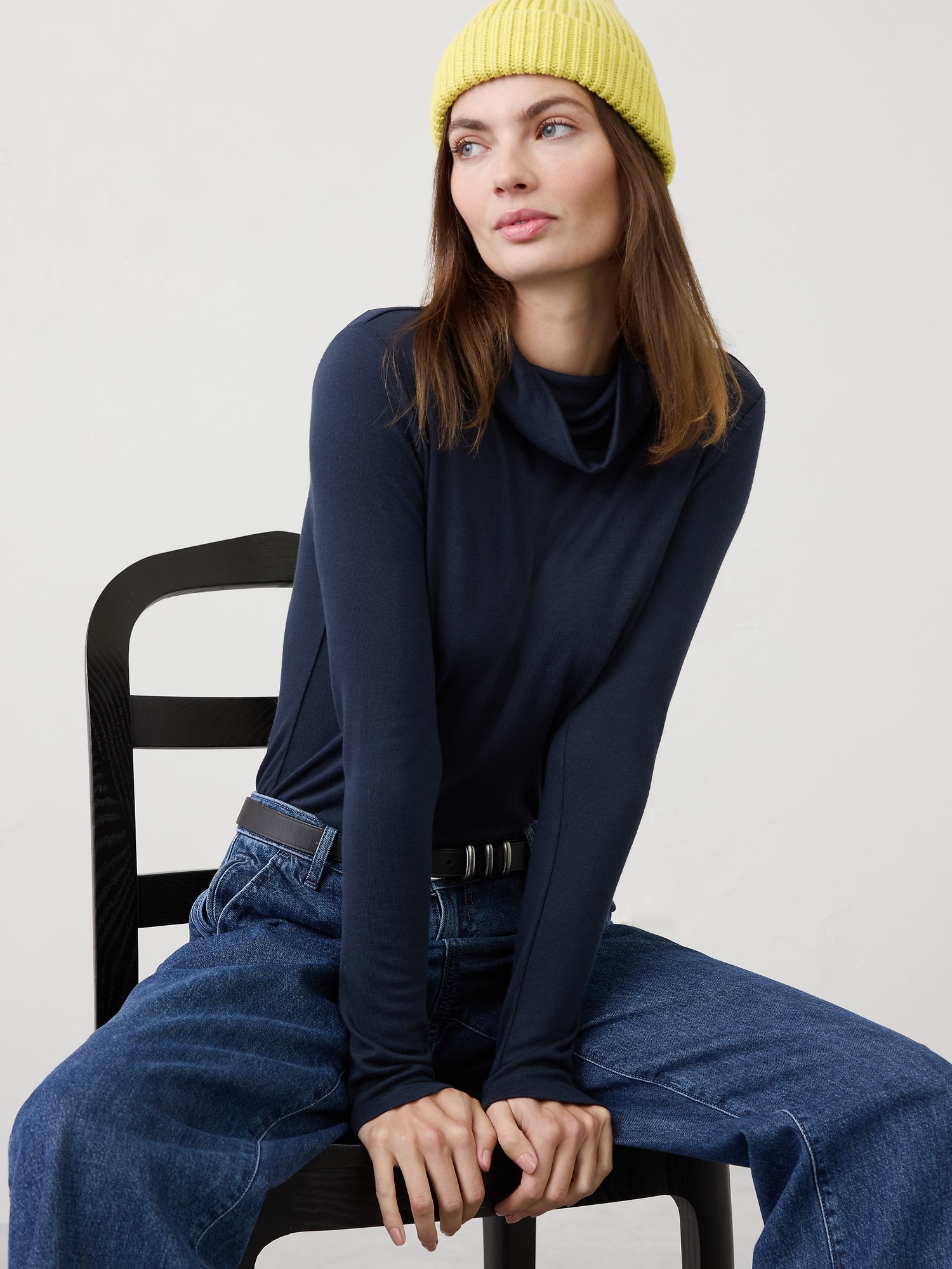 Soft Luxe Turtleneck Top - Preppy Navy