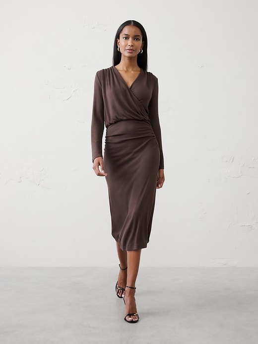 meesha faux wrap knit dress Hailey 23 Stitch Fix Meesha Faux Wrap Knit Dress Burgundy Size Medium