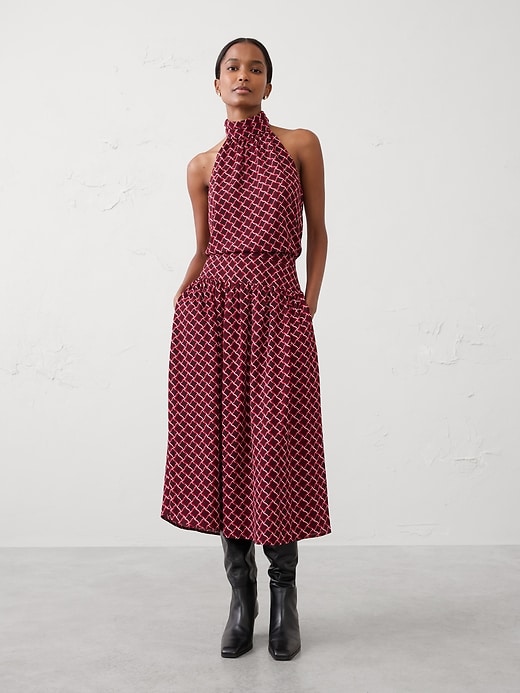 Dropped-Waist Midi Skirt