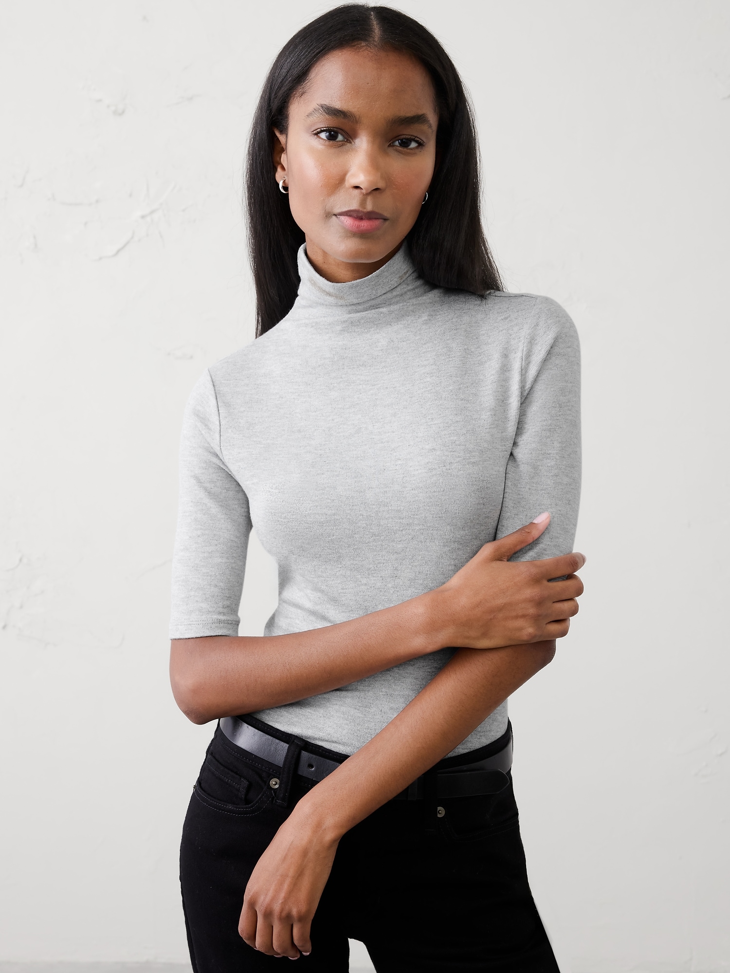 Soft Luxe Turtleneck Top - Heather Gray