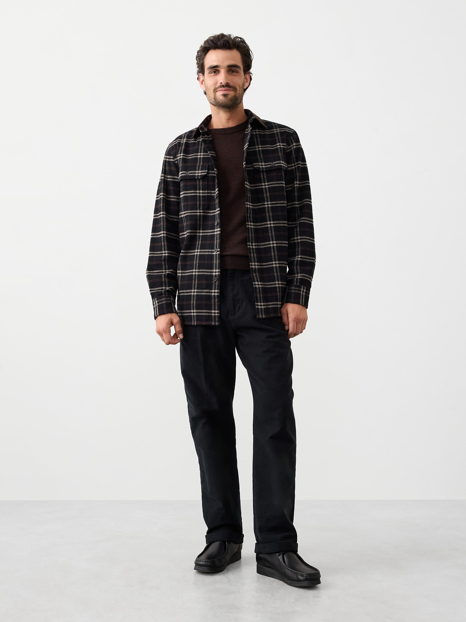 Standard-Fit Heavyweight Flannel Shirt - Black Plaid