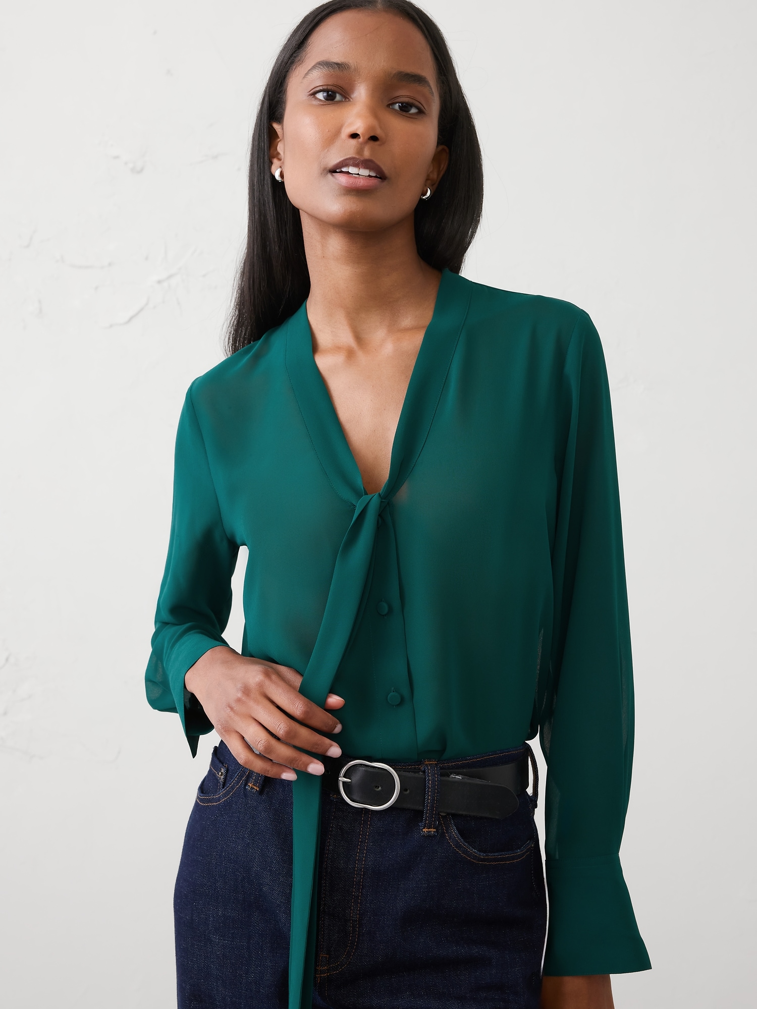 Image number 6 showing, Tie-Neck Blouse