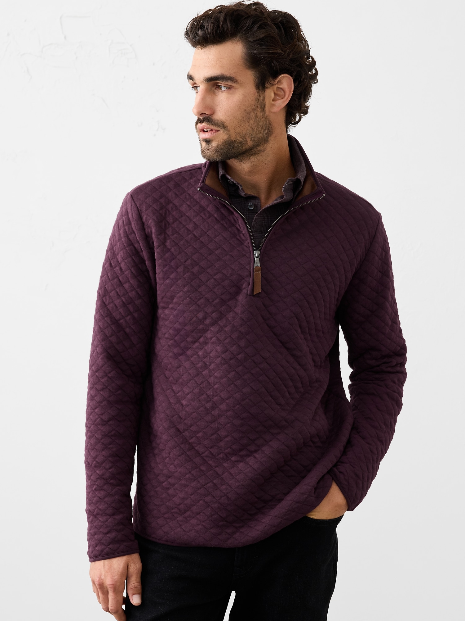 Quilted Knit Half-Zip Pullover - Ruby Plum