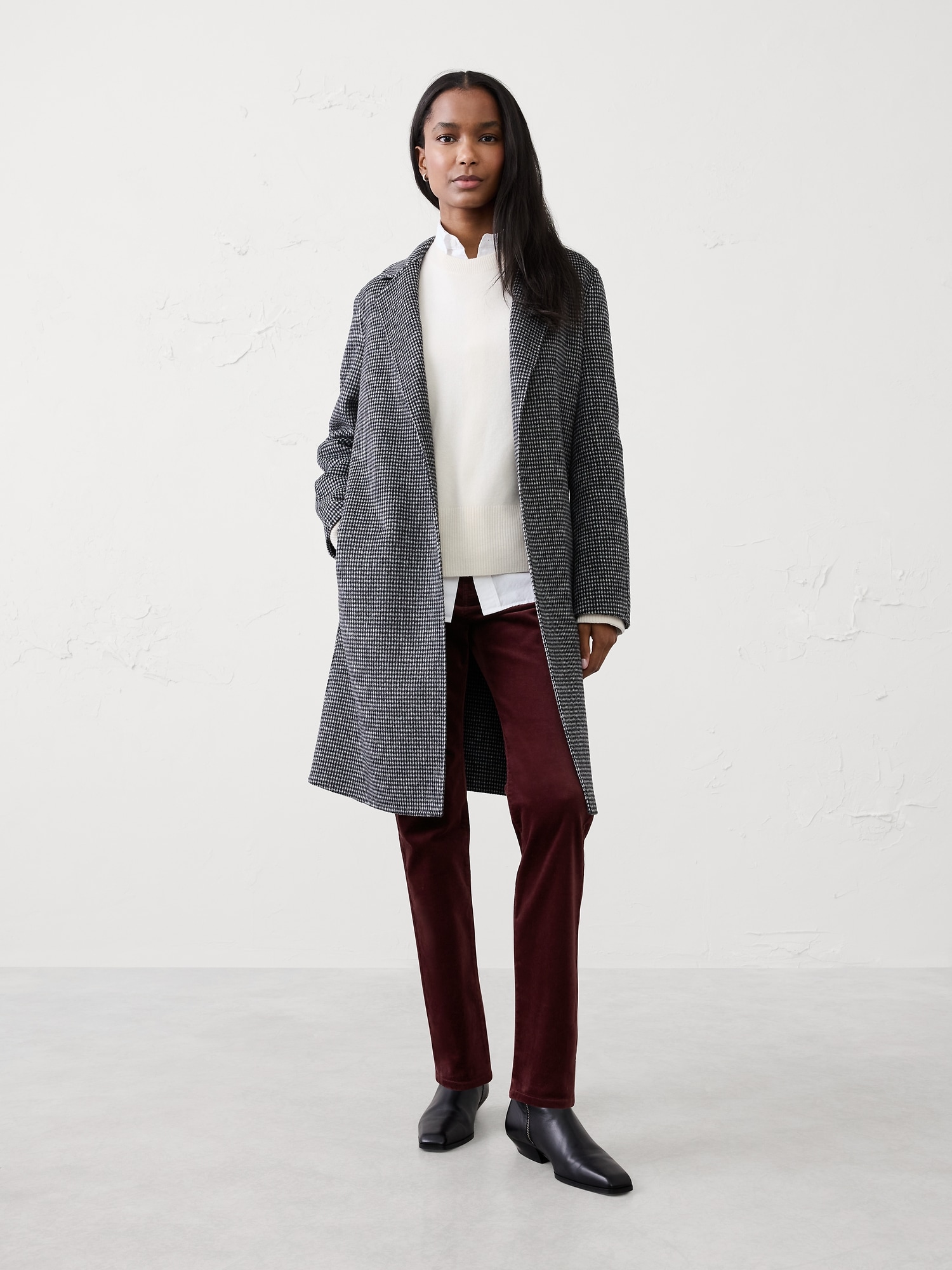 Slim High-Rise Velvet Pants - Vino Rosso