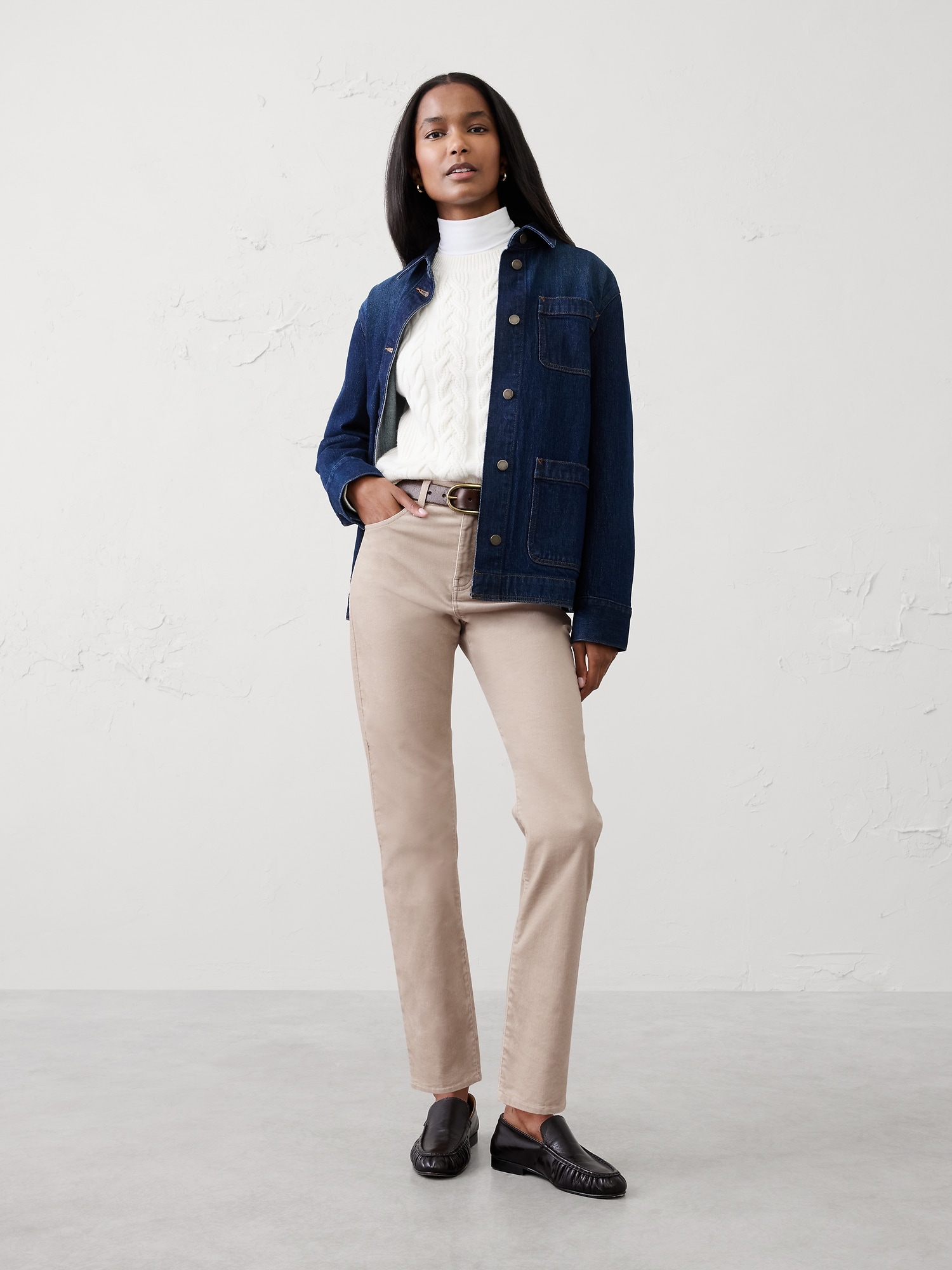 Slim High-Rise Velvet Pants - Pewter Gray