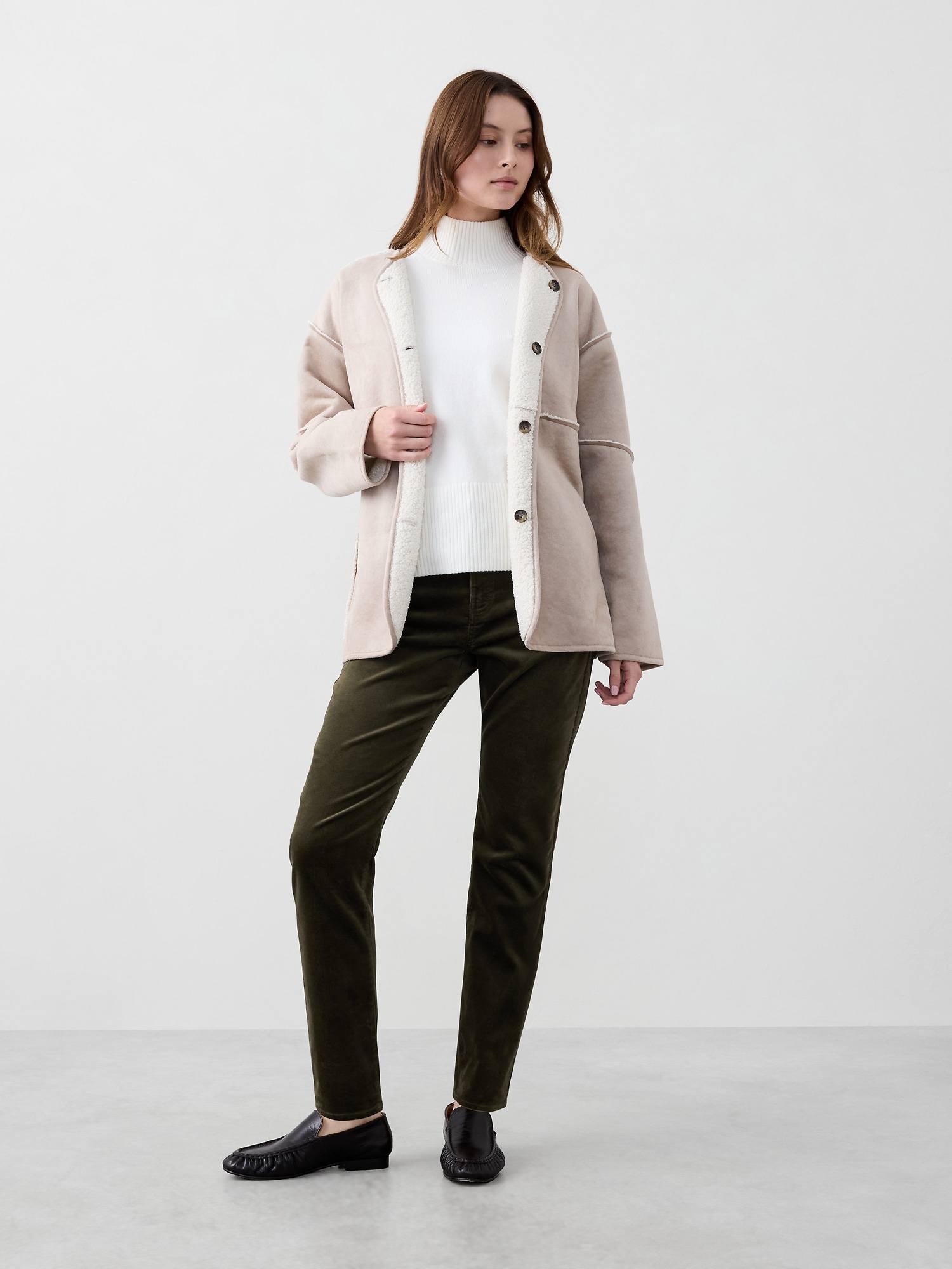 Slim High-Rise Velvet Pants - Waimea Olive