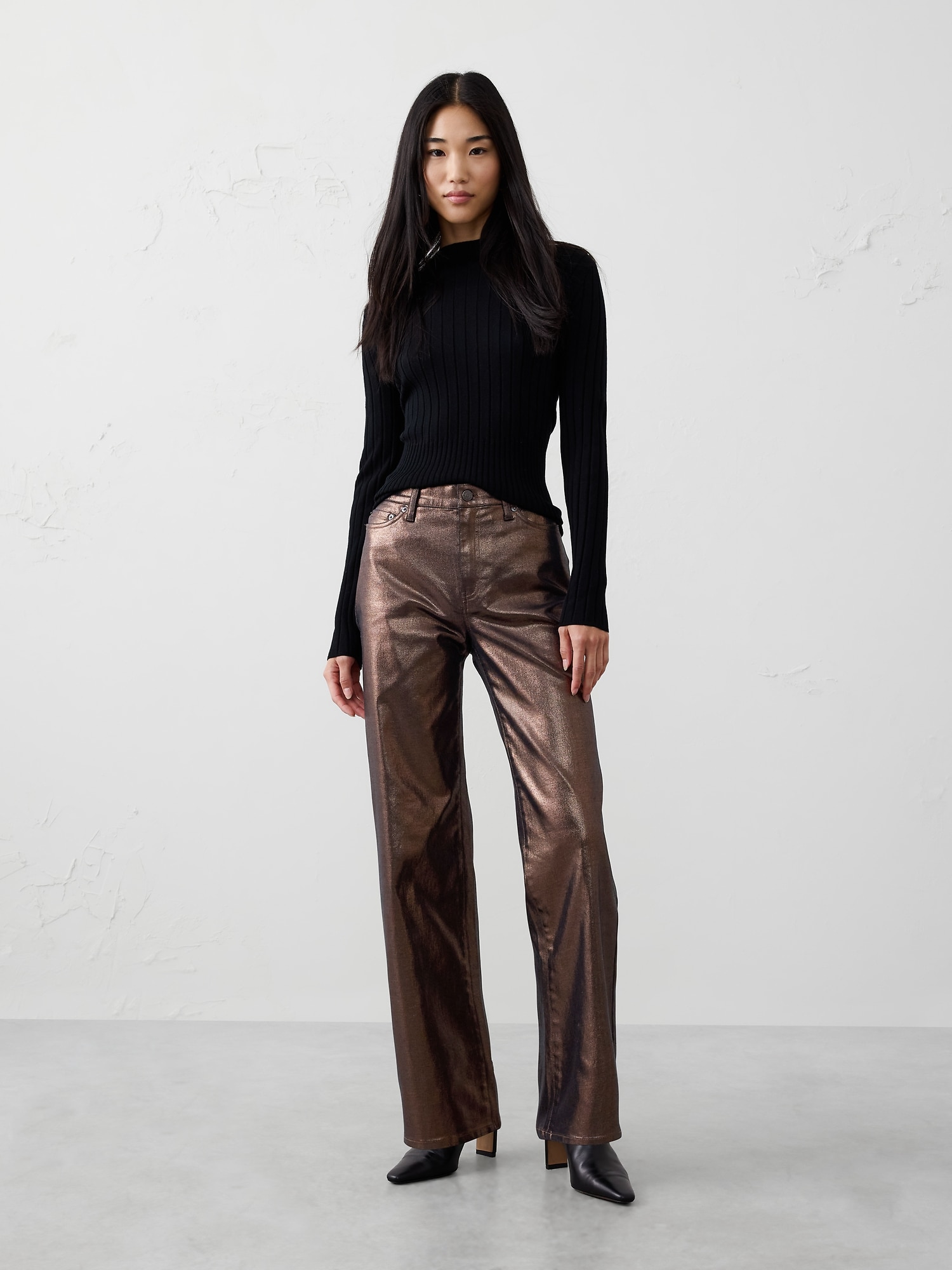 Image number 1 showing, Straight High-Rise Metallic Pant