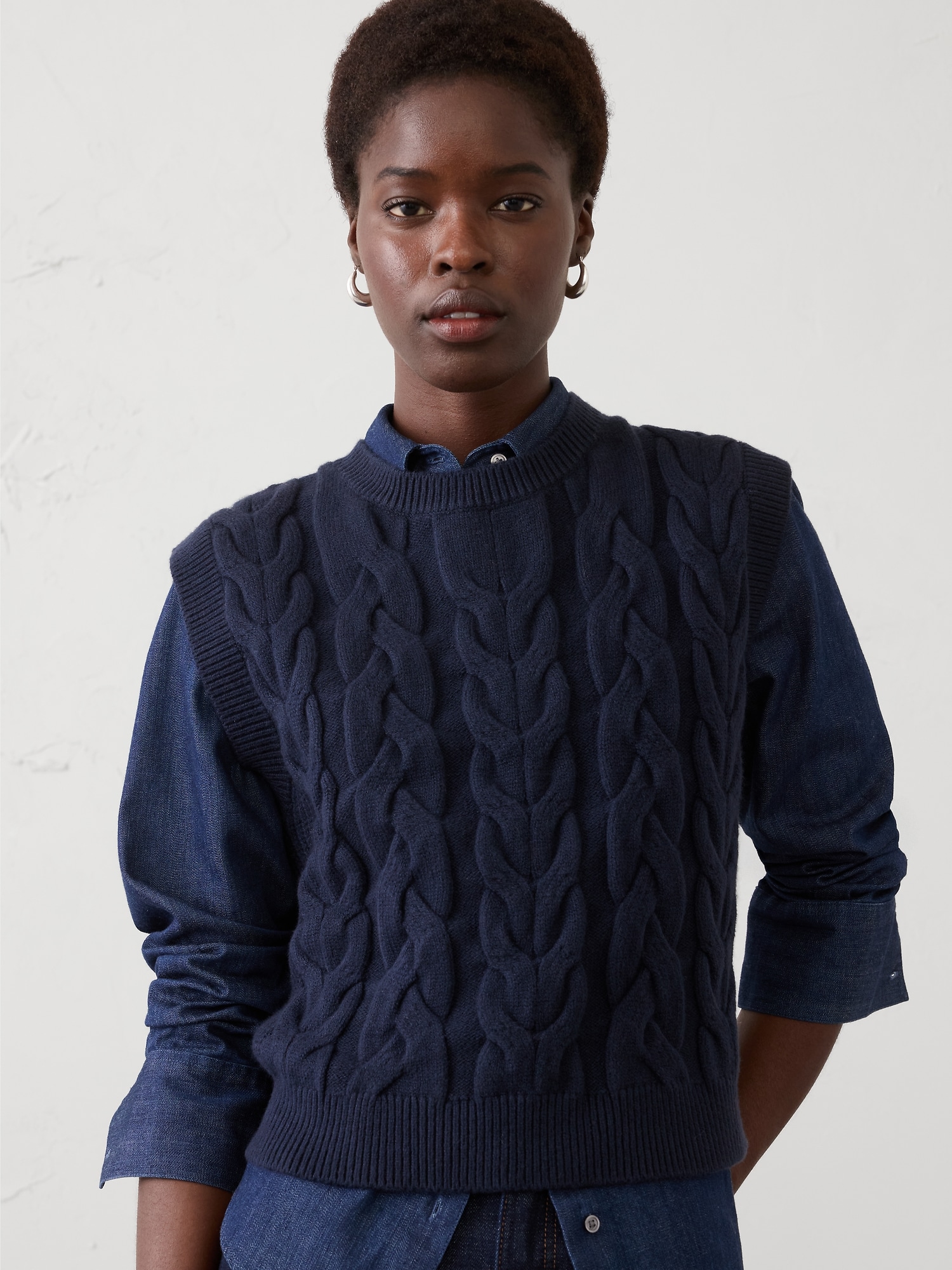Cable Sweater Vest - Preppy Navy