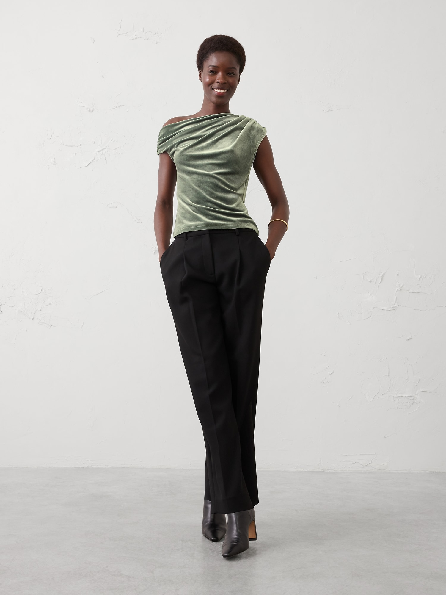 Velvet Off-Shoulder Top - Douglas Fir