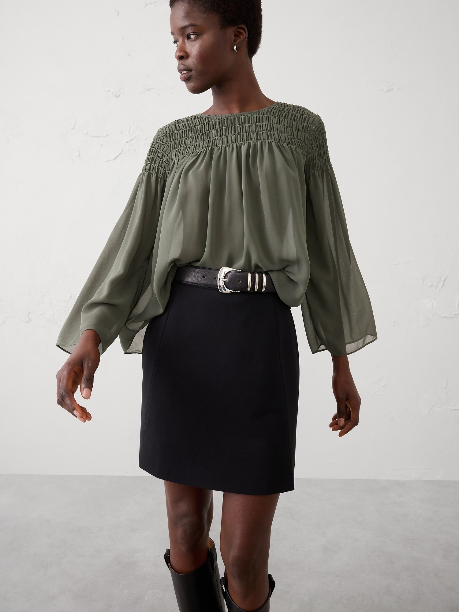 Smocked Yoke Blouse - Douglas Fir