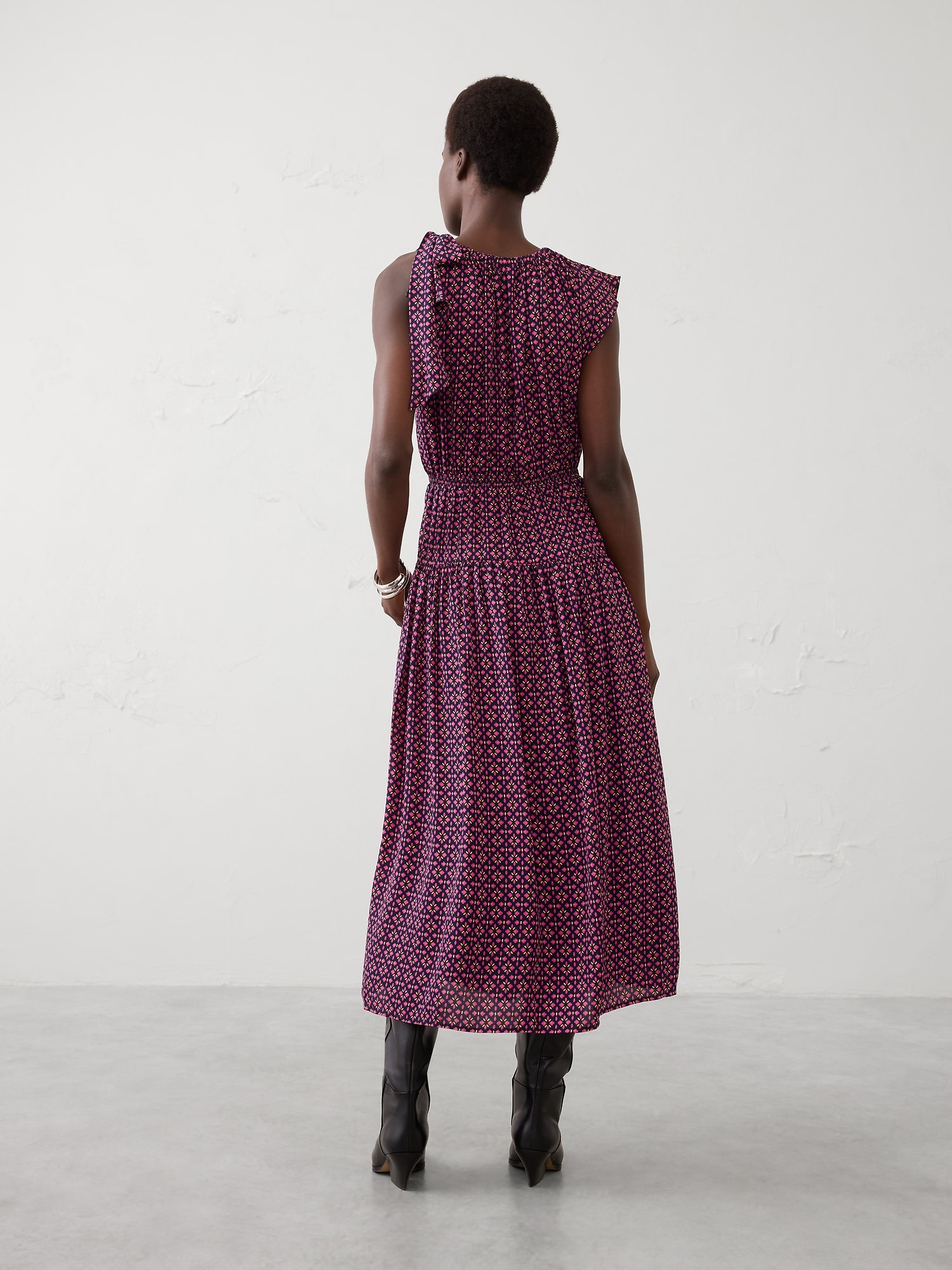 Image number 2 showing, Shirred-Neck Drop-Skirt Midi Dress