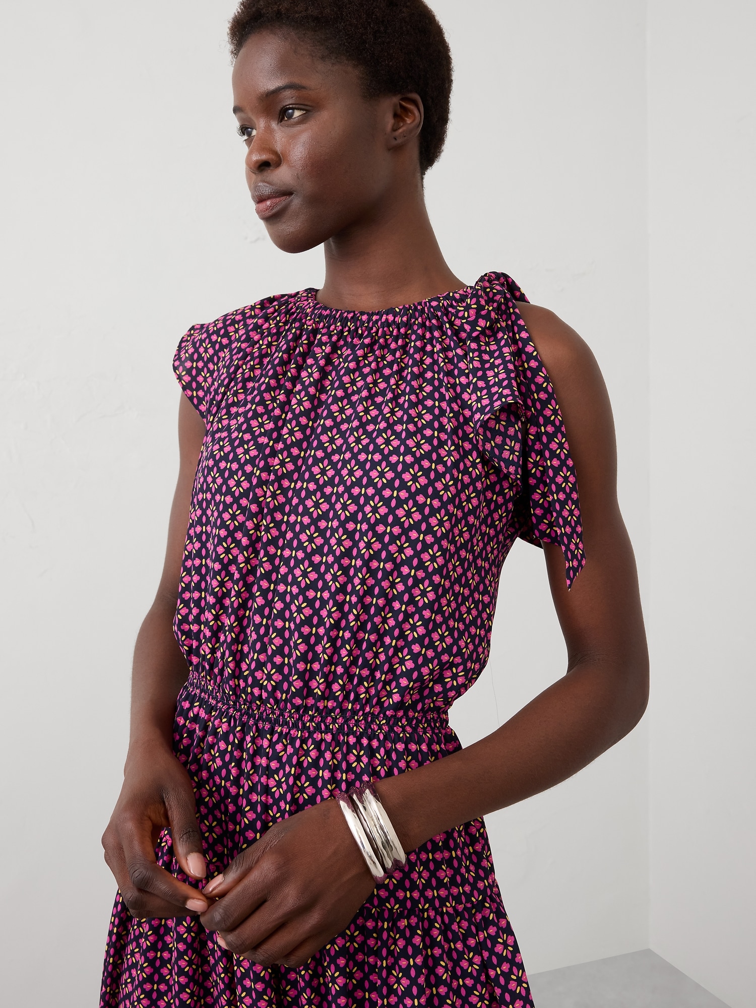 Image number 3 showing, Shirred-Neck Drop-Skirt Midi Dress