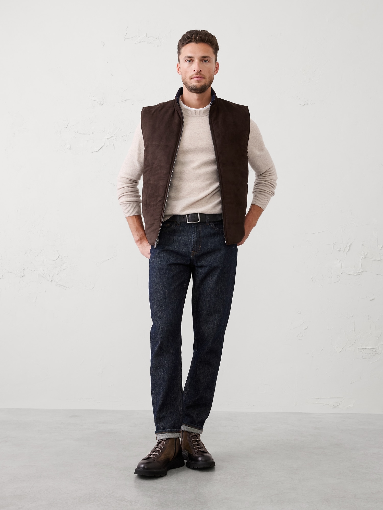 Vegan Suede Reversible Vest - Dark Oak