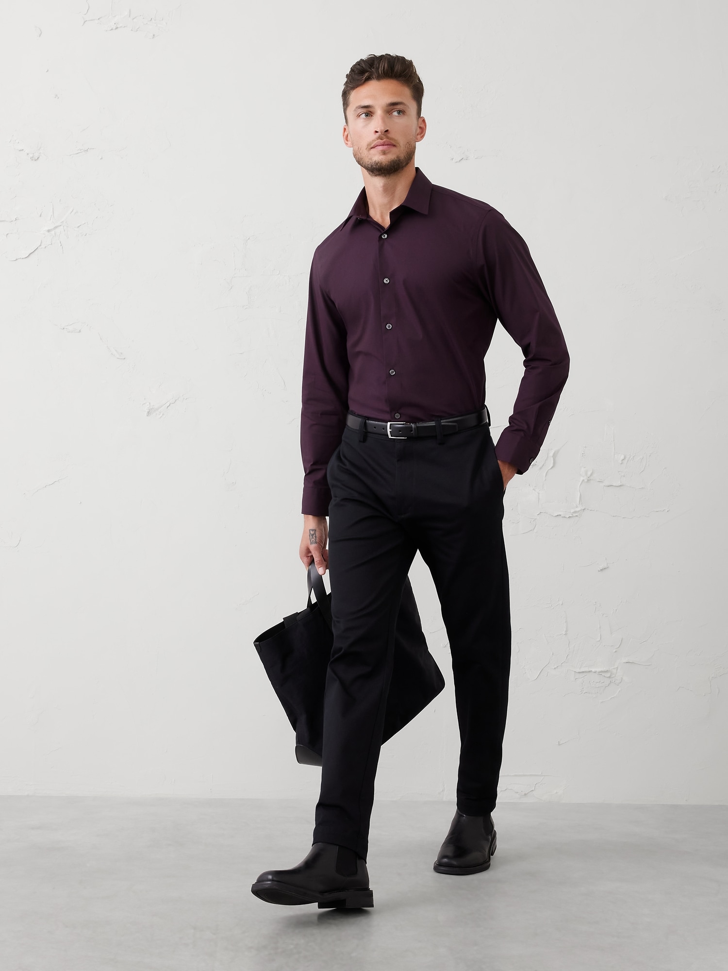 Athletic-Fit Dress Shirt - Burgundy Houndstooth Warm