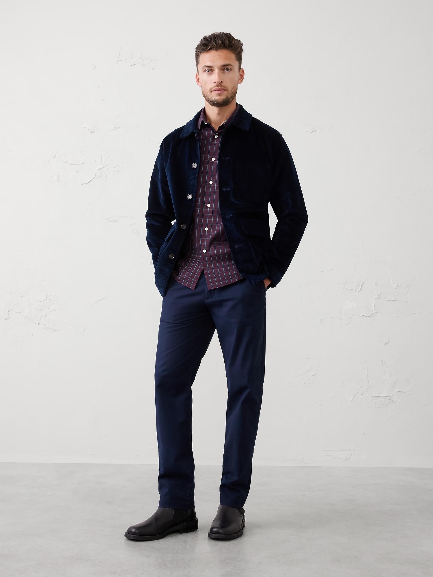 Slim Untucked Dress Shirt - Burgundy Plaid