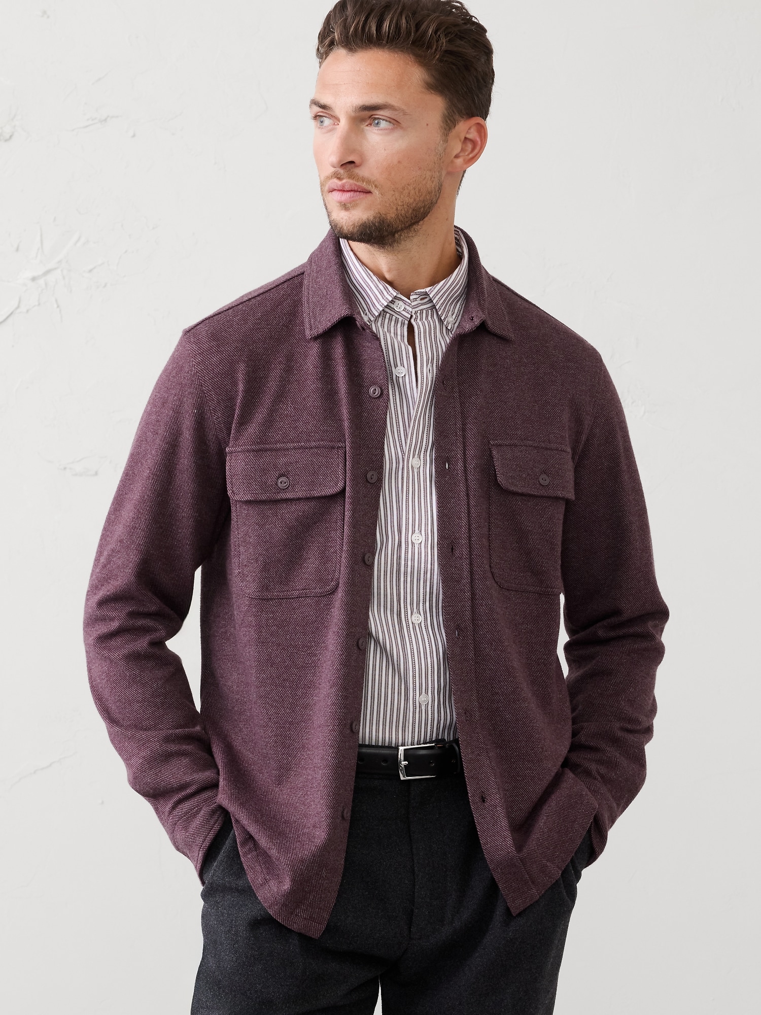 Standard-Fit Knit Chamois Shirt - Dark Plum