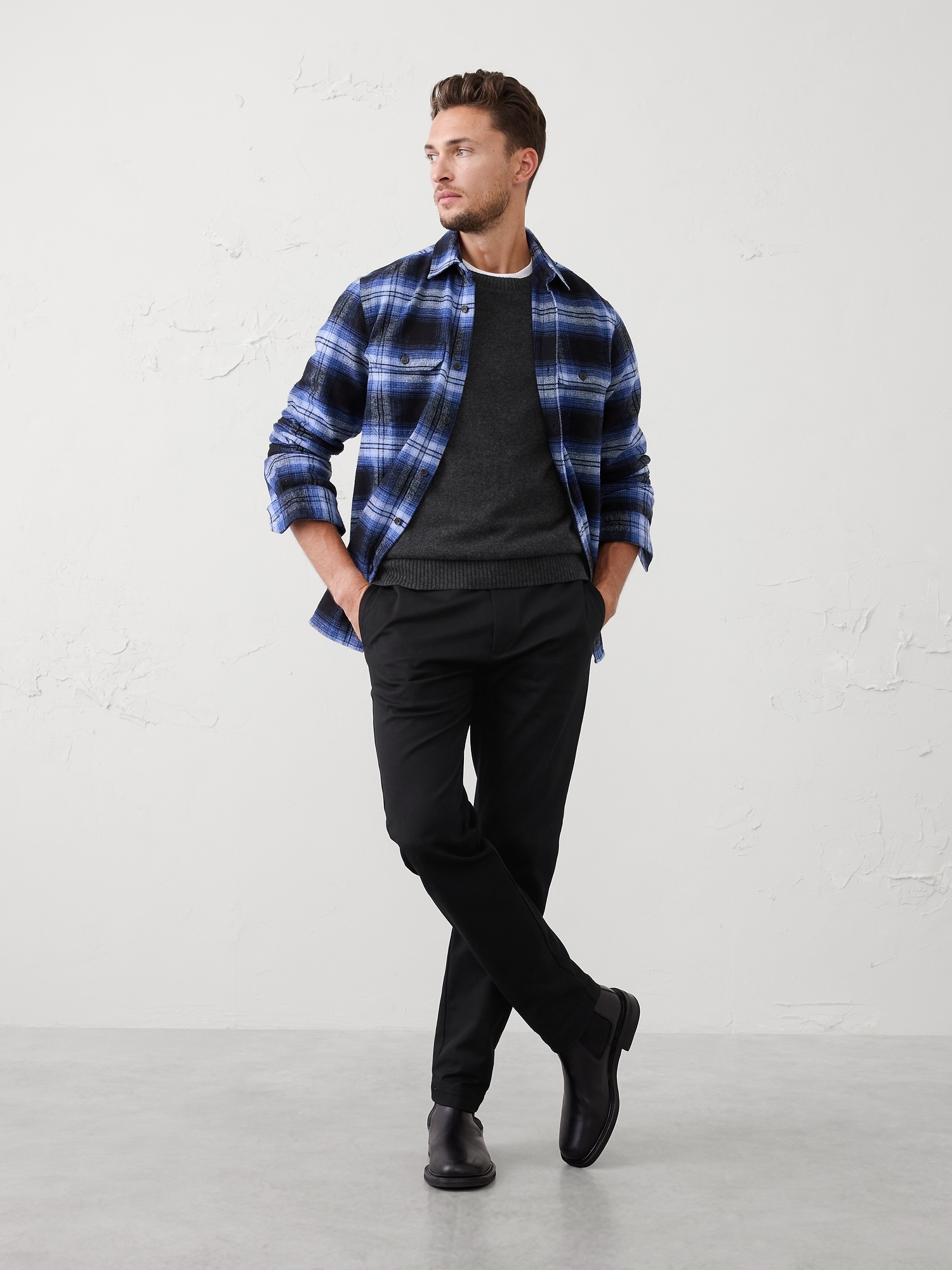 Standard-Fit Heavyweight Flannel Shirt - Blue Plaid
