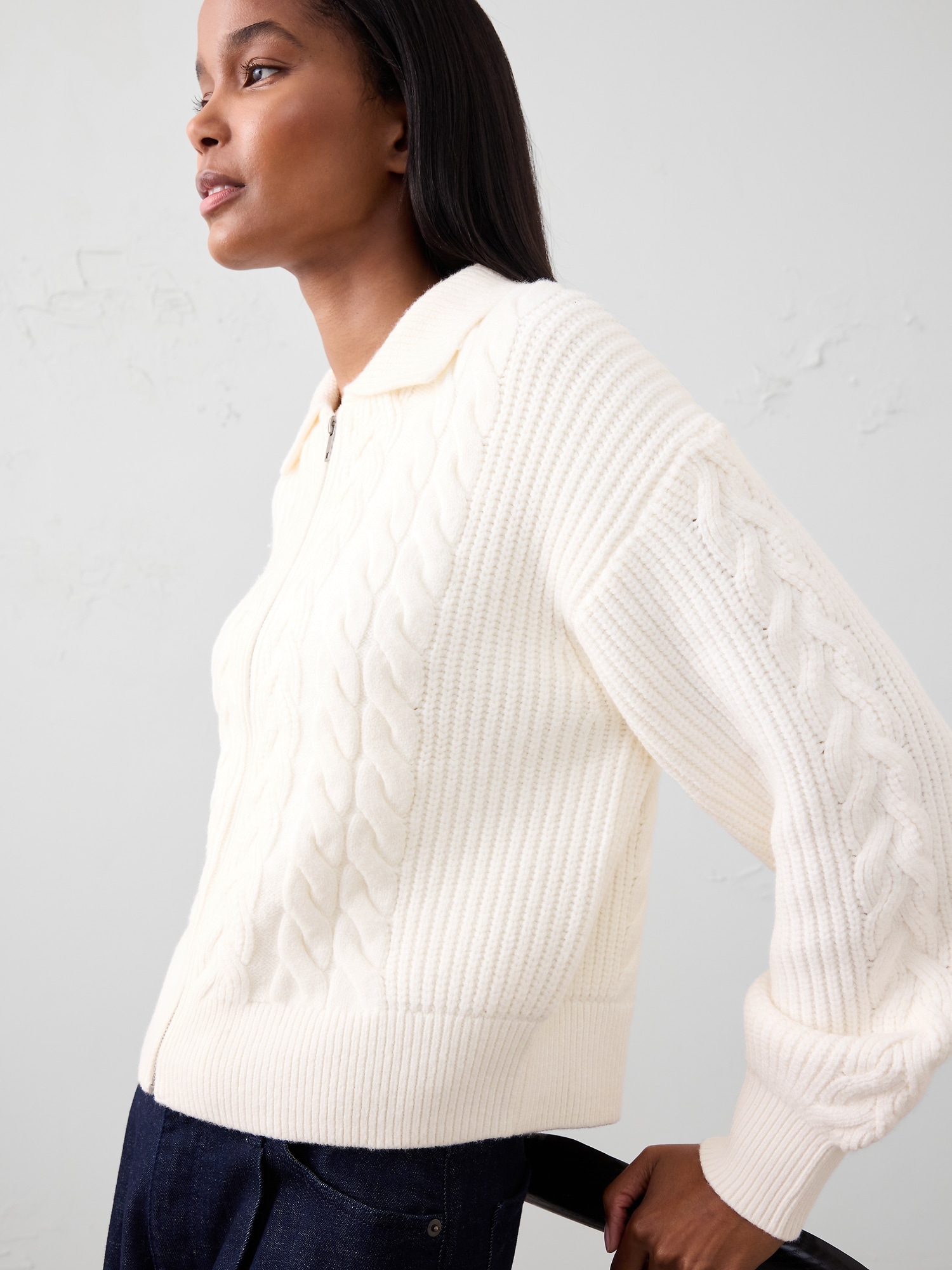 Perfectly Soft Cable Sweater Jacket - Snow Day