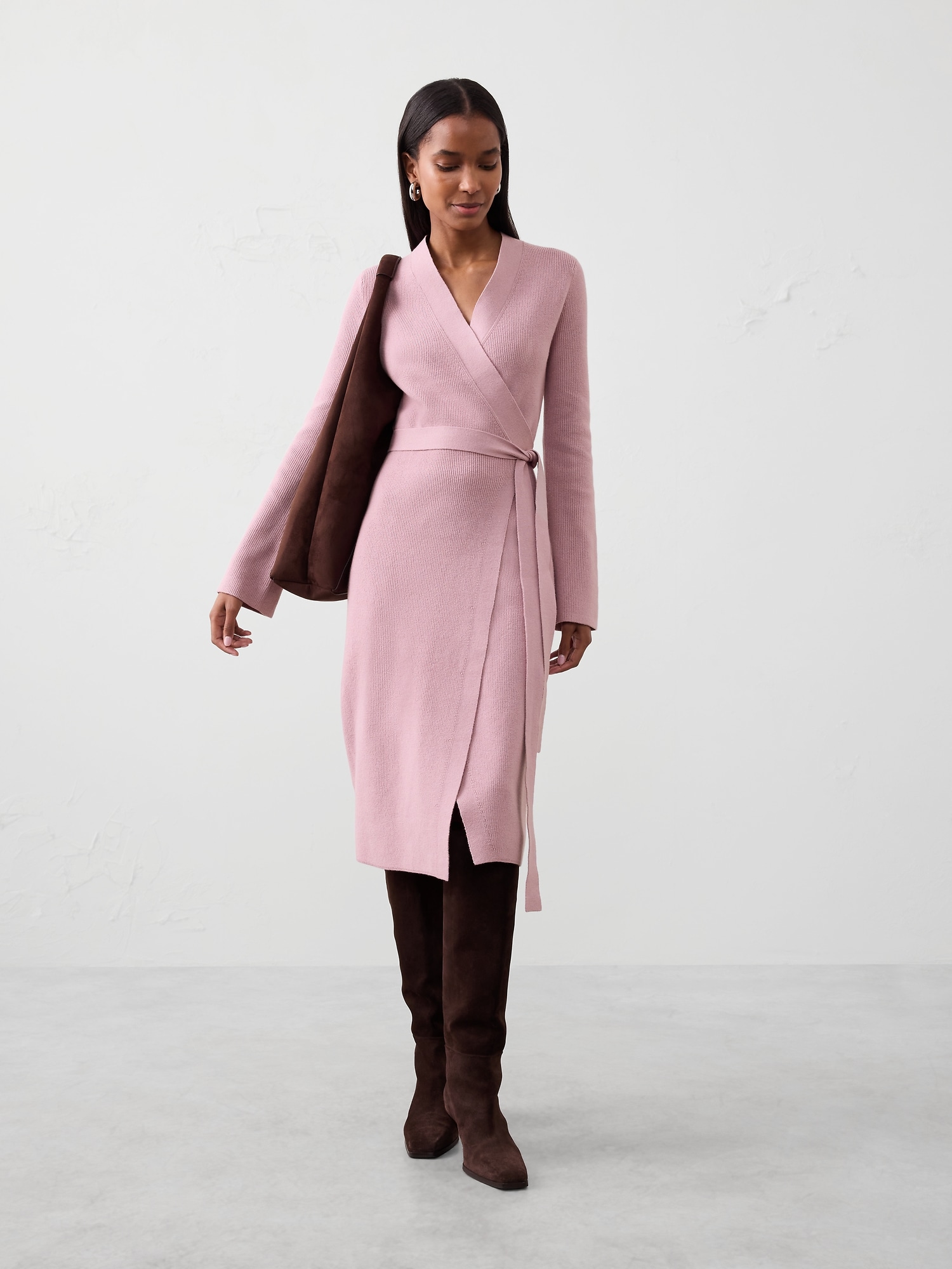Image number 1 showing, Wrap Knee Length Sweater Dress