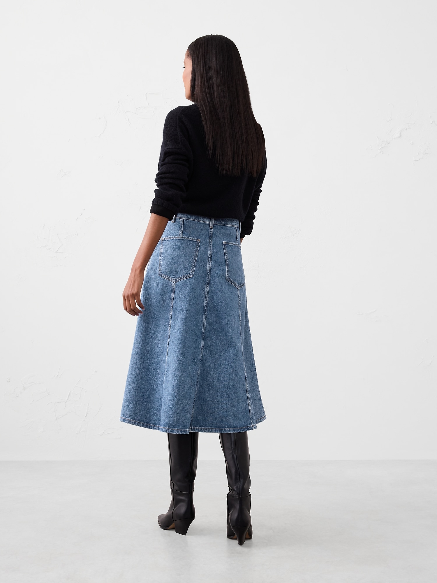 Image number 2 showing, Denim Flared Midi Skirt