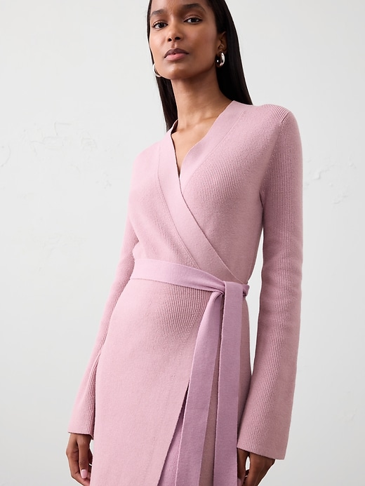 Wrap Knee Length Sweater Dress