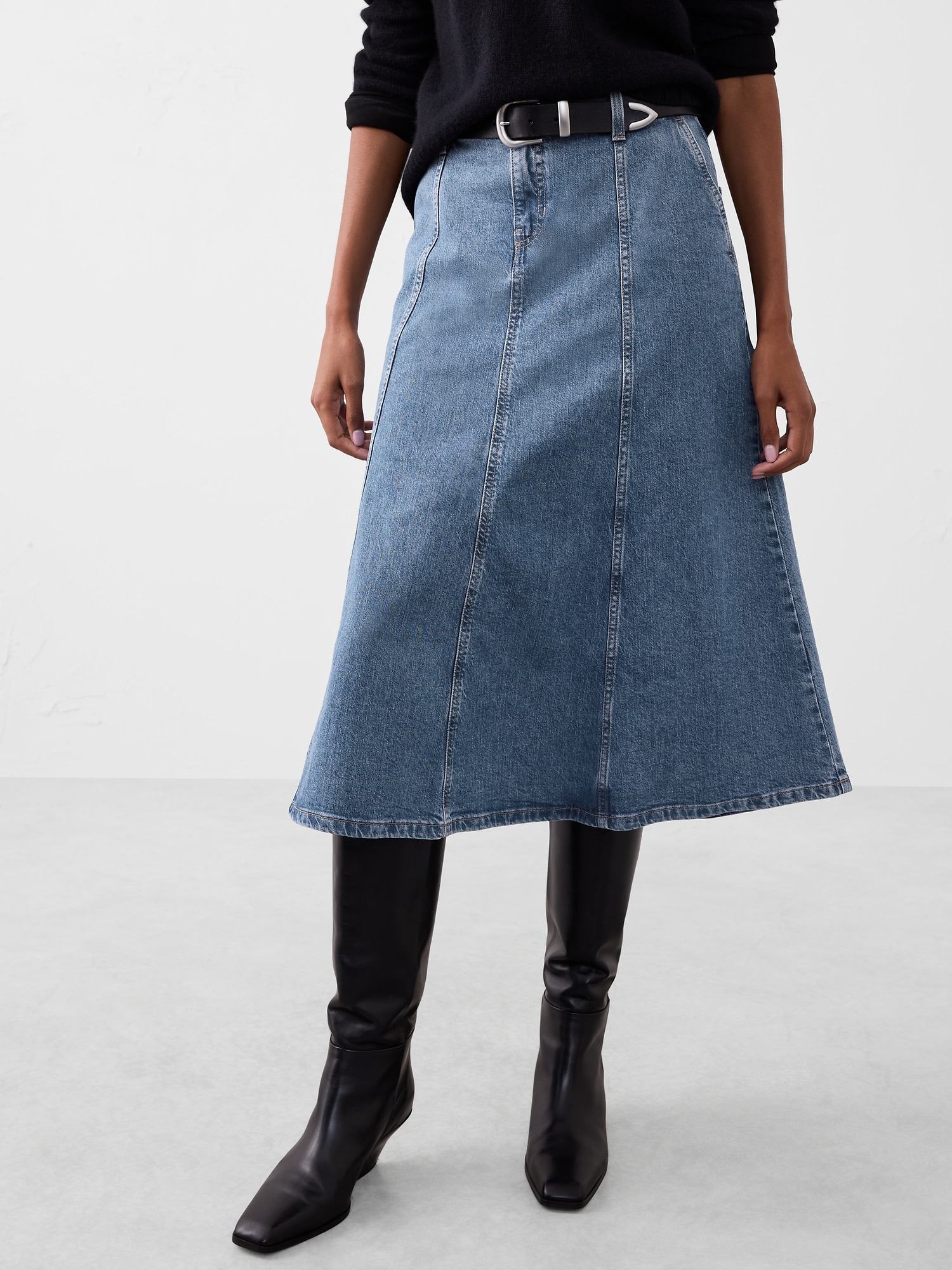 Image number 3 showing, Denim Flared Midi Skirt