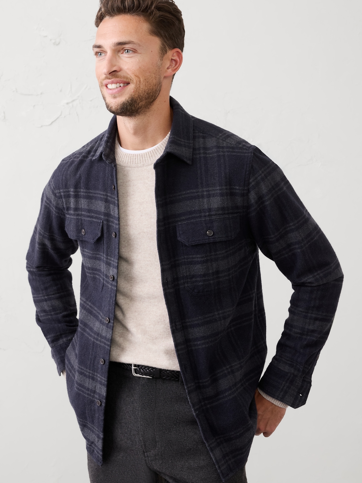 Standard-Fit Heavyweight Flannel Shirt - Navy Plaid