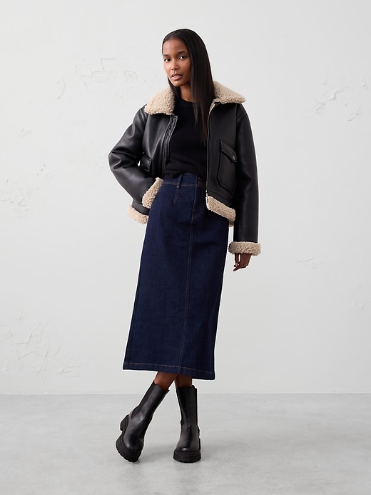 Denim Midi Pencil Skirt