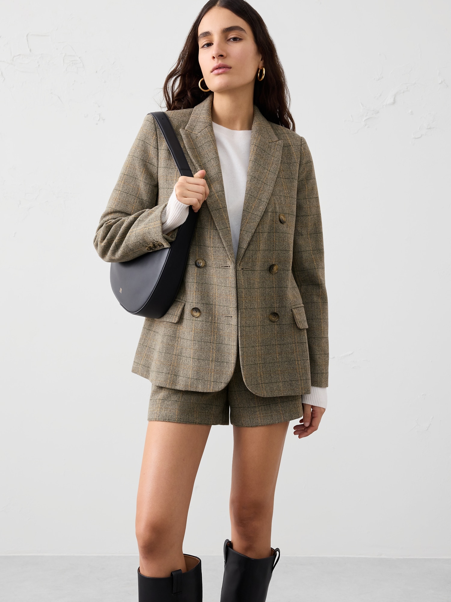Image number 3 showing, Double Breasted Herringbone Plaid Blazer
