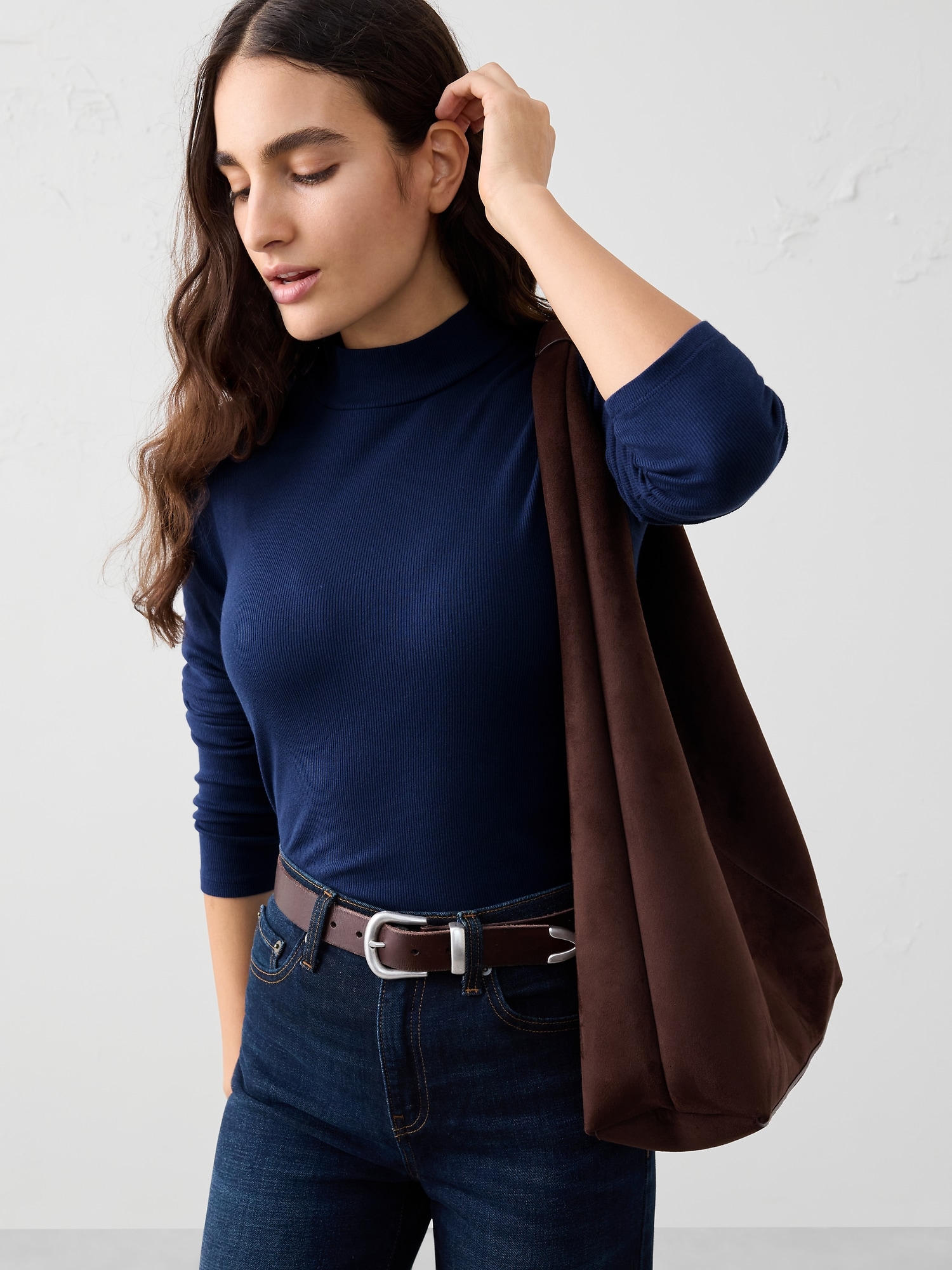 Ribbed Mock-Neck Top - Sailor Navy