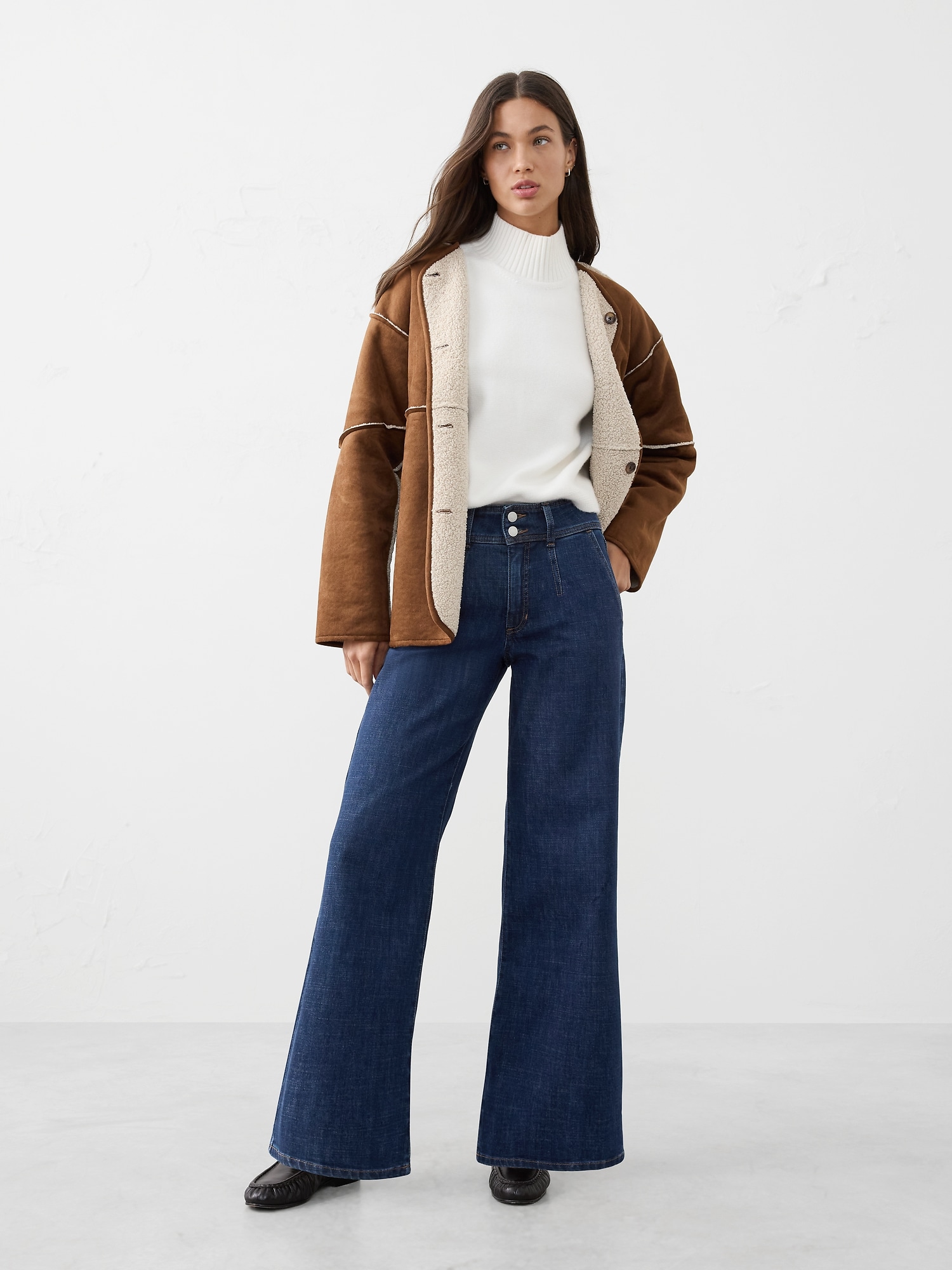Wide-Leg High-Rise Darted Trouser Jean - Dark Wash