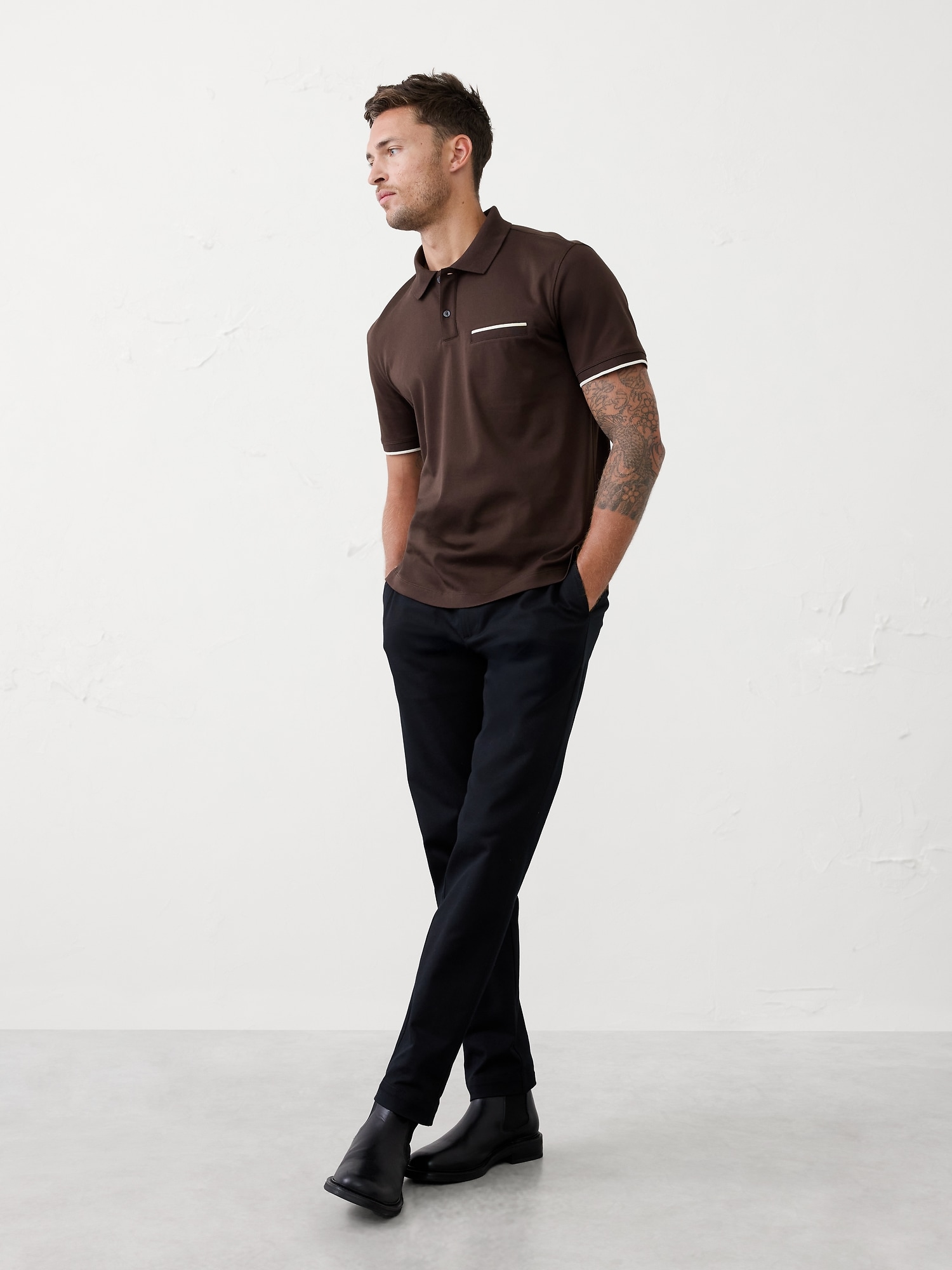 Slim Luxe Touch Pocket Polo - Dark Oak