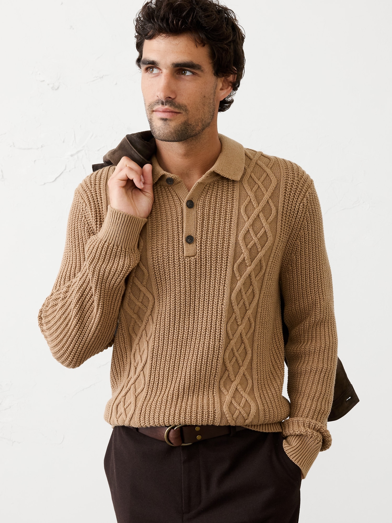 Cable Sweater Polo - Cinnamon Dolce Latte