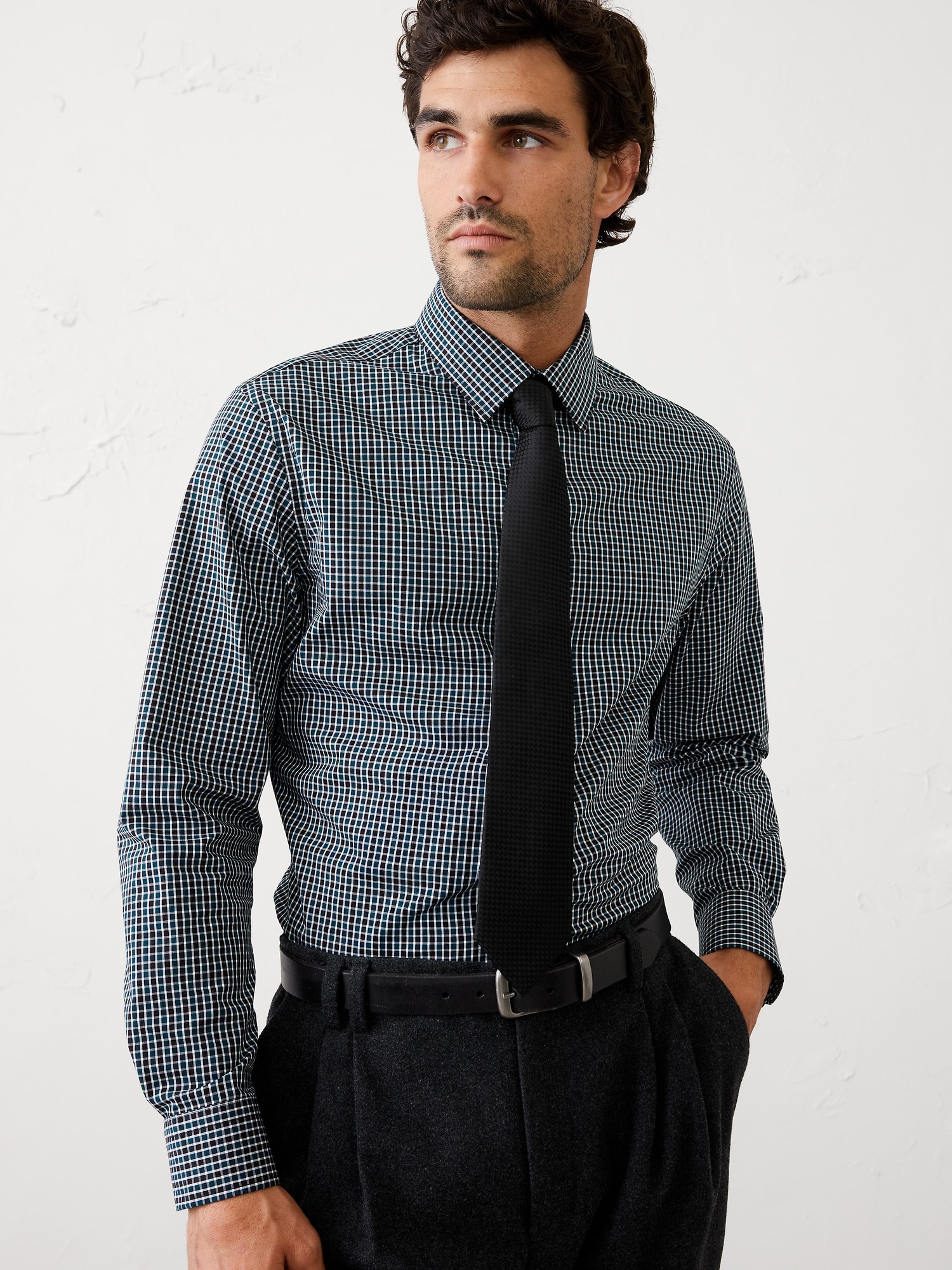 Athletic-Fit Dress Shirt - Charcoal Plaid