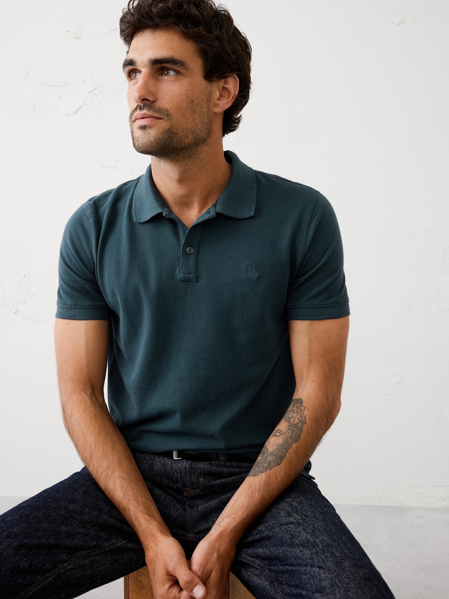 Slim Cotton Pique Polo - Teal Dusk