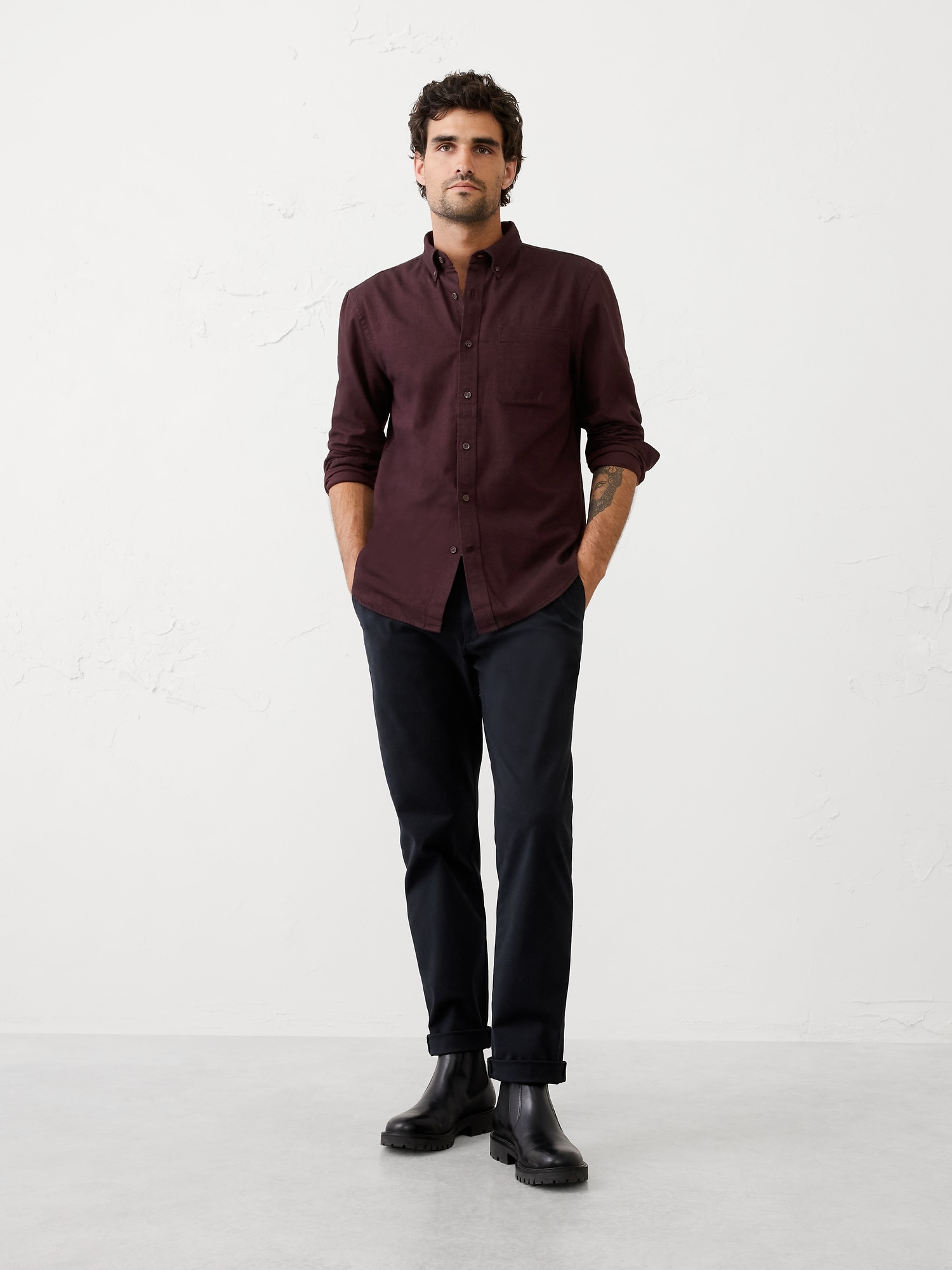 Slim-Fit Lightweight Flannel Shirt - Ruby Plum