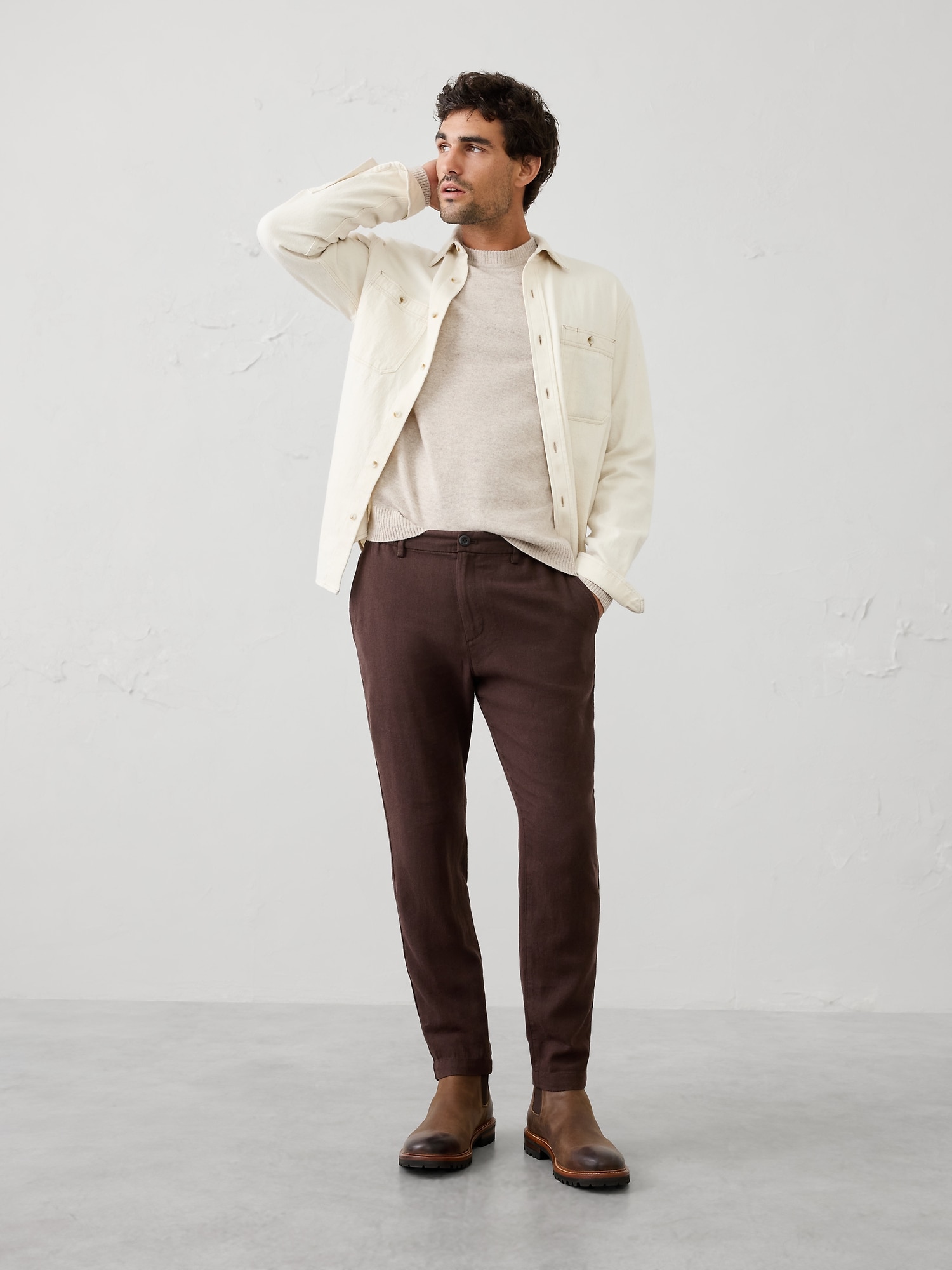Athletic-Fit Linen-Blend Pant - Dark Oak