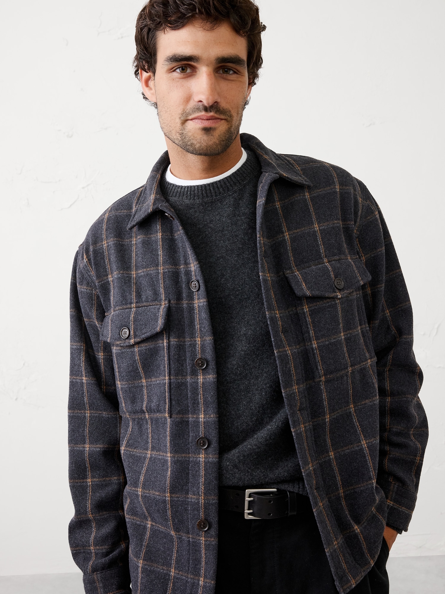 Relaxed-Fit Overshirt - Charcoal Plaid