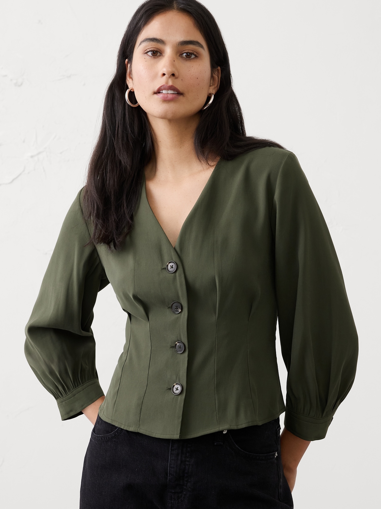 Twill 3/4-Sleeve Corset Shirt