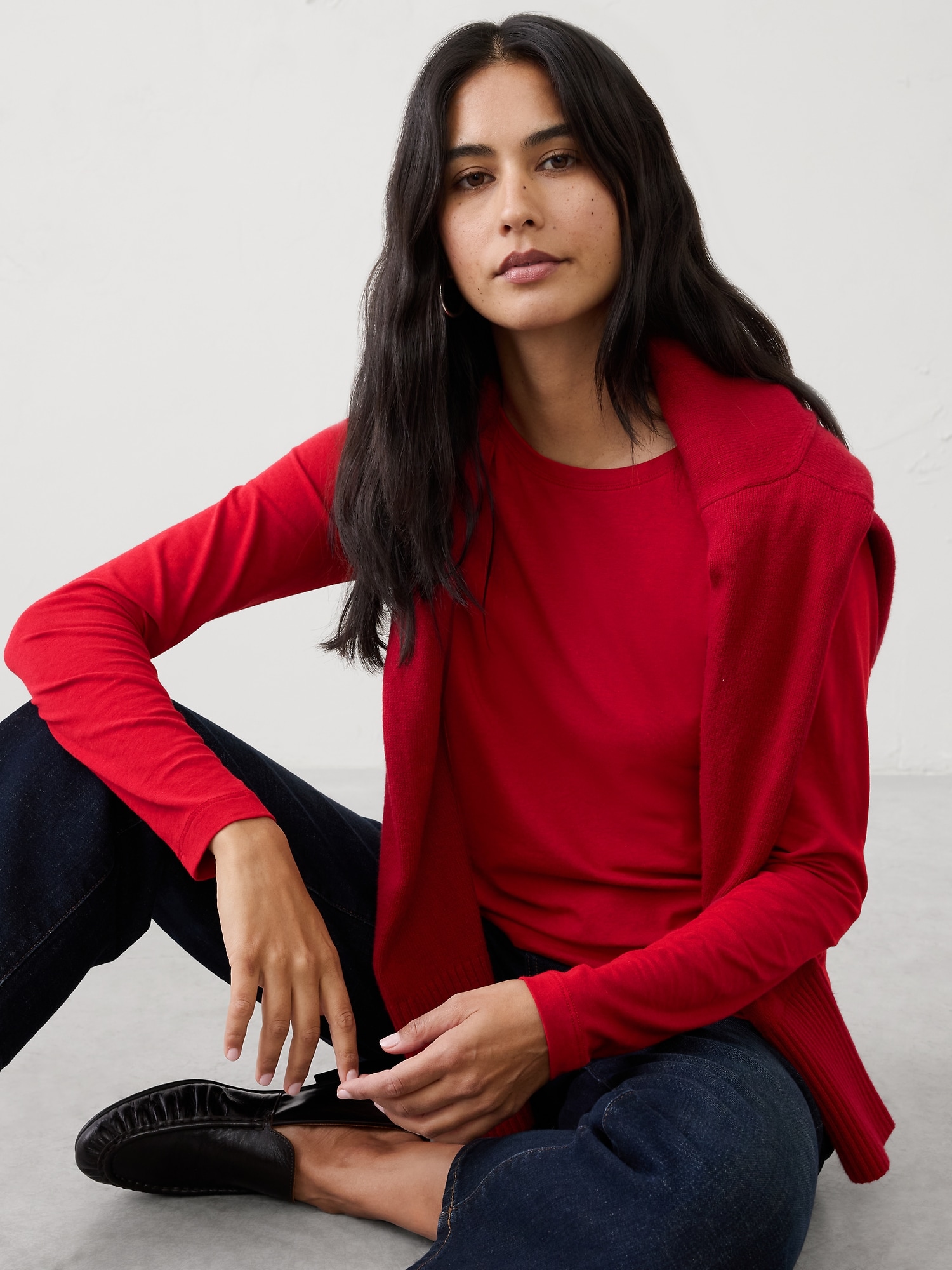 Timeless Long-Sleeve Crew-Neck T-Shirt - Red Sunset