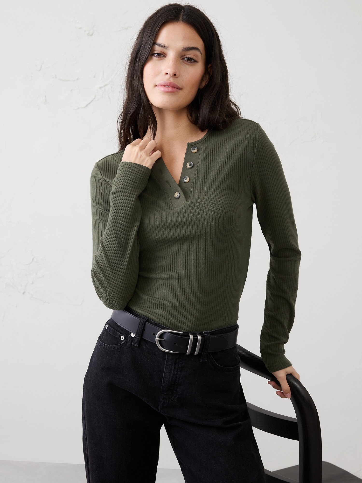 Brushed Ribbed Henley T-Shirt