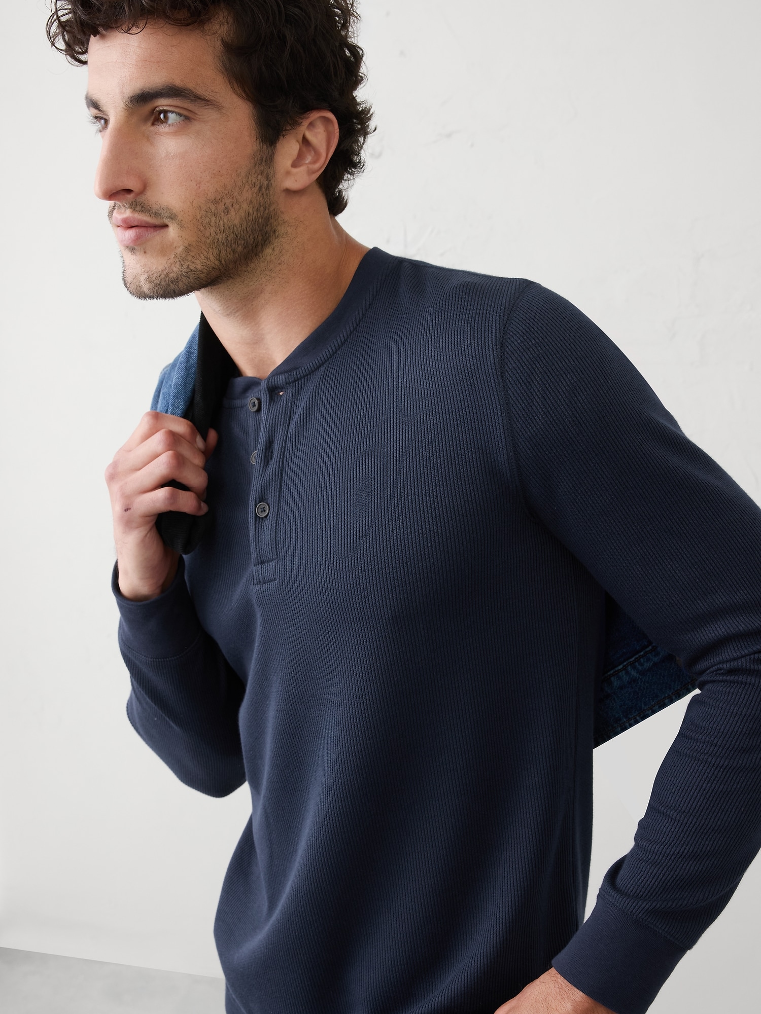 Waffle Knit Henley - Tapestry Navy