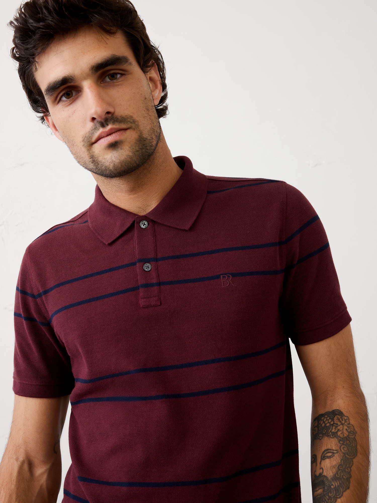 Slim-Fit Cotton Pique Polo - Burgundy Stripe
