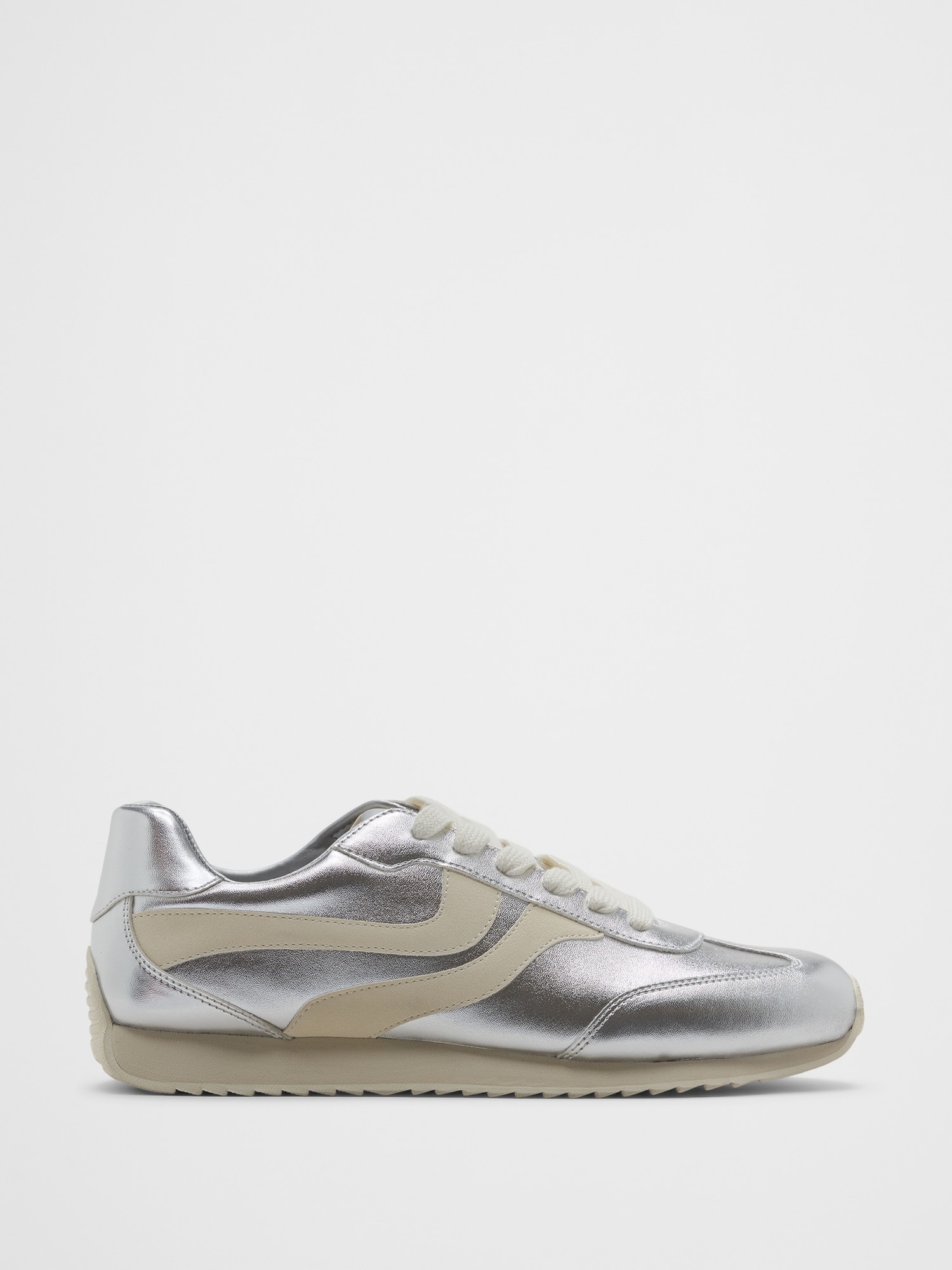 Vegan Leather Trainer Sneaker - Metallic Silver