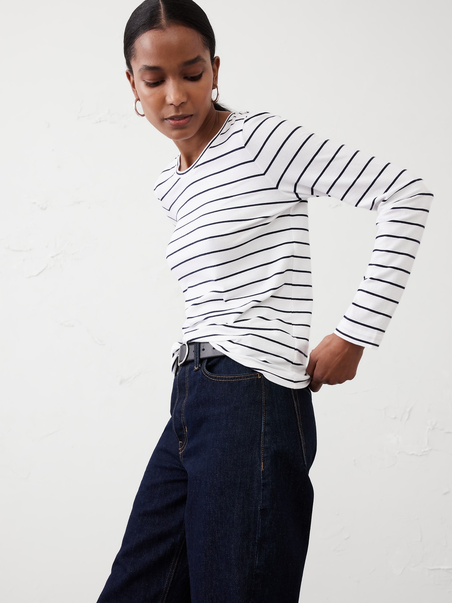 Timeless Long-Sleeve Crew-Neck T-Shirt - Blue Stripe