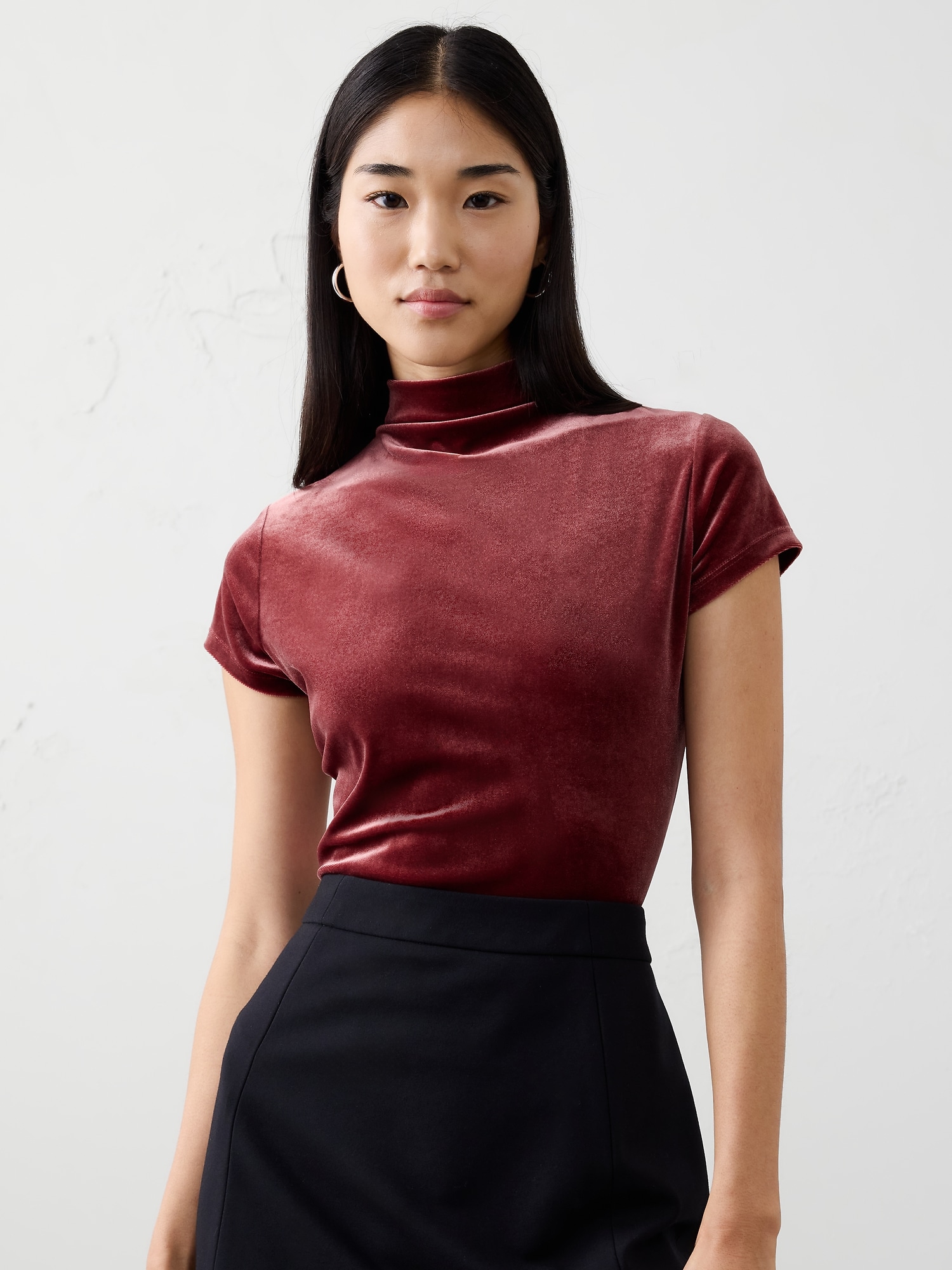 Velvet Mock-Neck Top - Cherry Jam