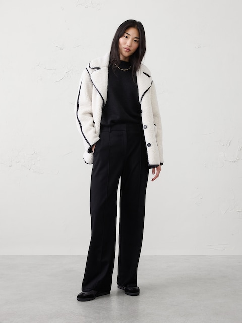 Wide-Leg High-Rise Brushed Pintuck Trouser