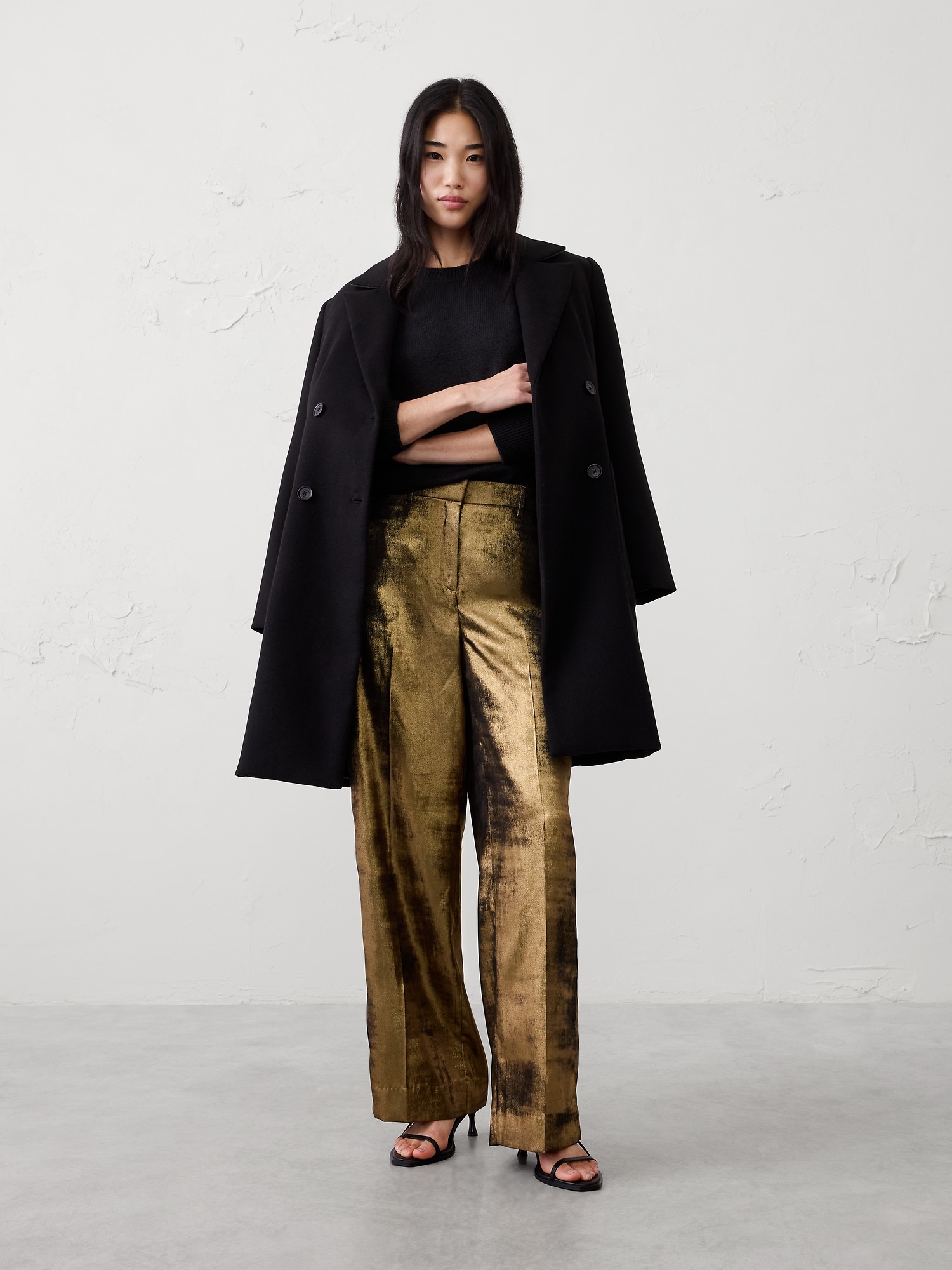 Metallic Wide-Leg Pant - Gold
