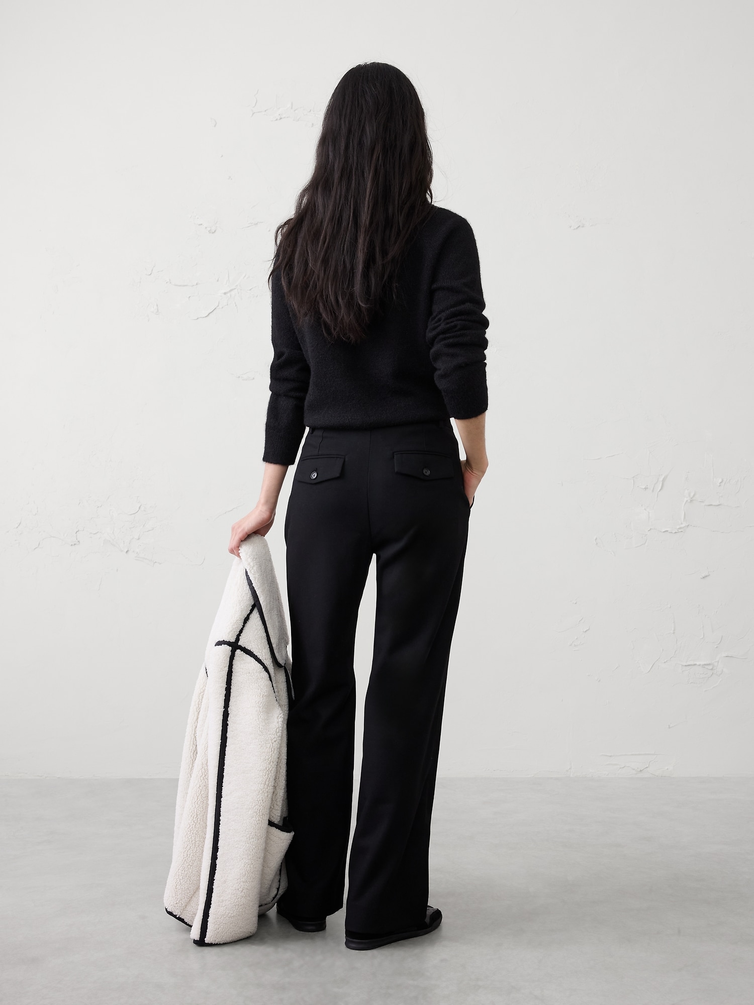 Wide-Leg Ultra High-Rise Brushed Pintuck Trouser